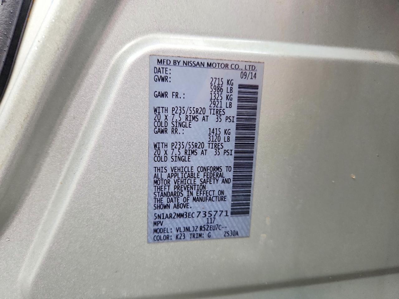2014 Nissan Pathfinder S Silver vin: 5N1AR2MM3EC735771