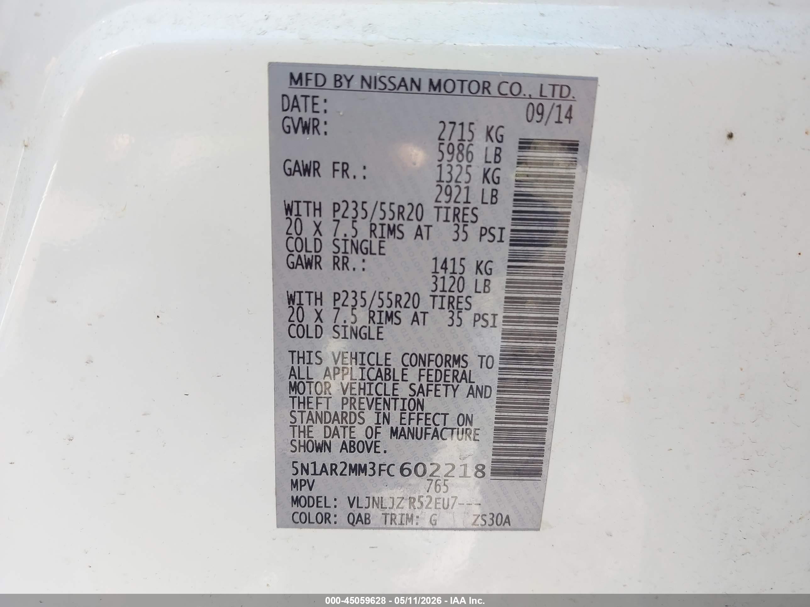 2015 Nissan Pathfinder Platinum White vin: 5N1AR2MM3FC602218