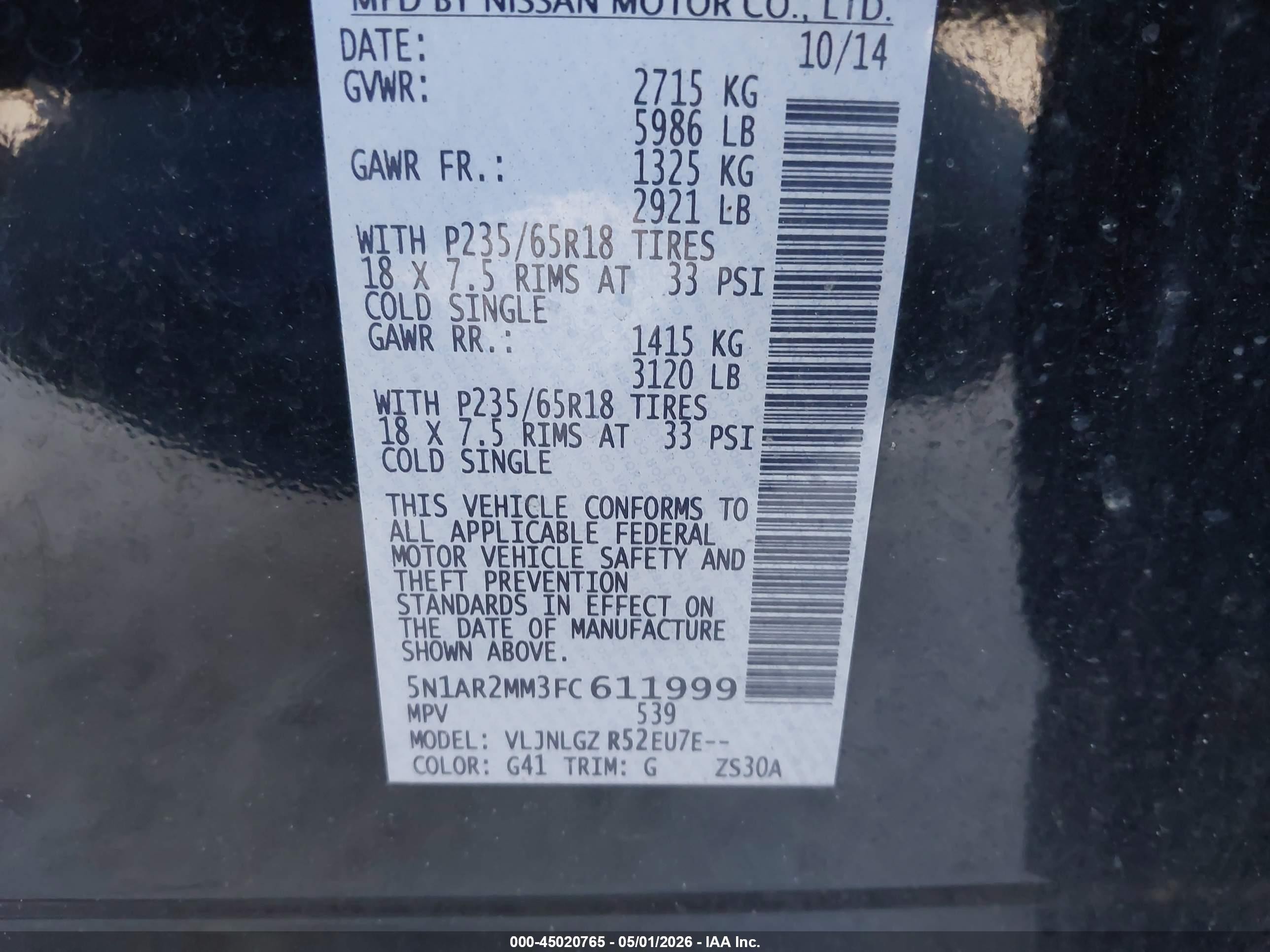 2015 Nissan Pathfinder Sl Черный vin: 5N1AR2MM3FC611999