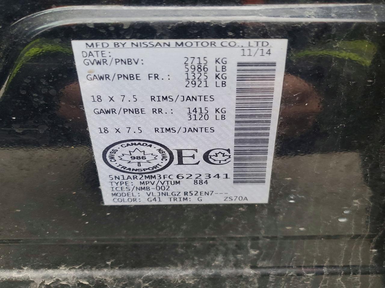 2015 Nissan Pathfinder S Black vin: 5N1AR2MM3FC622341