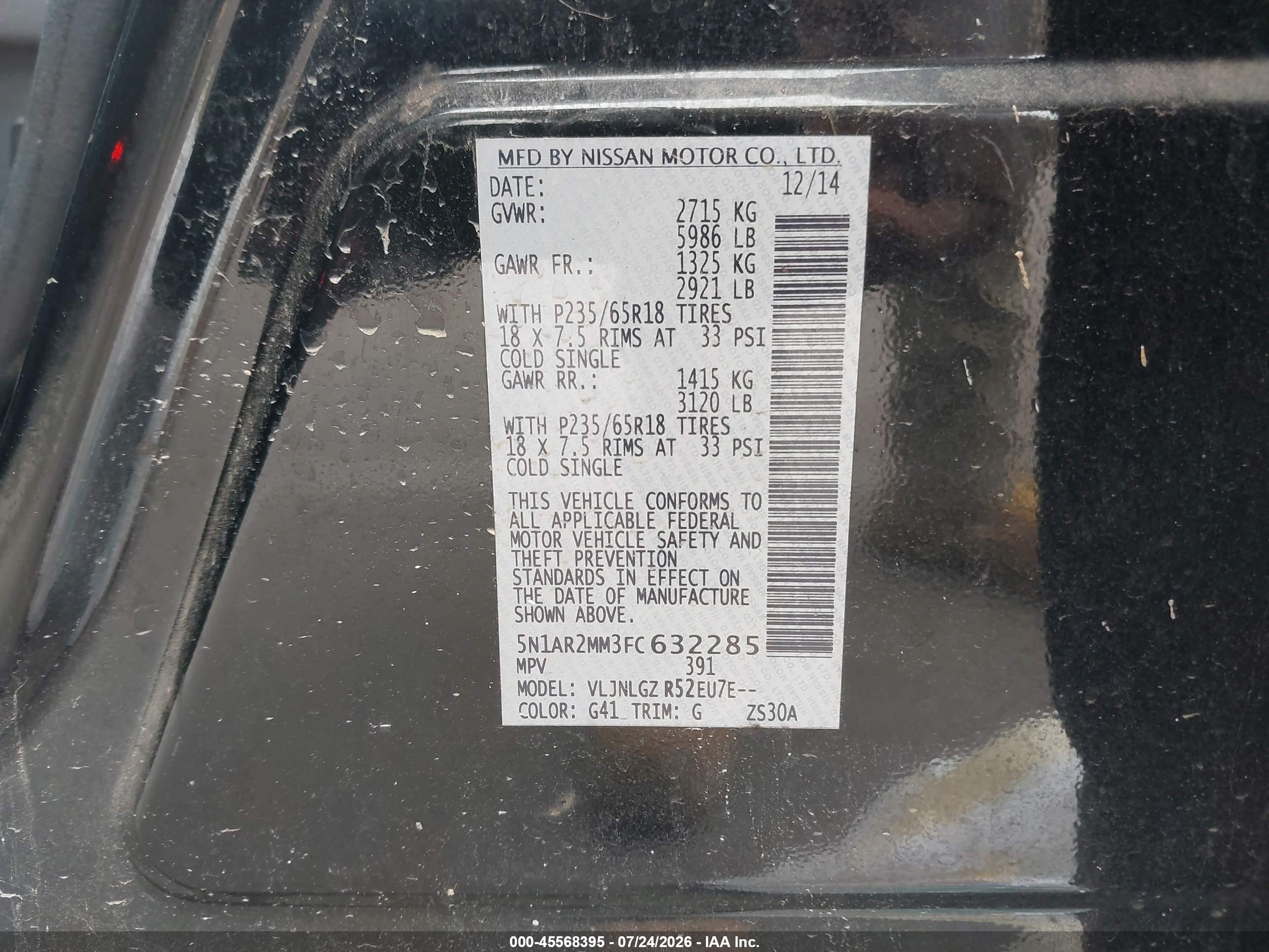 2015 Nissan Pathfinder Sl Black vin: 5N1AR2MM3FC632285