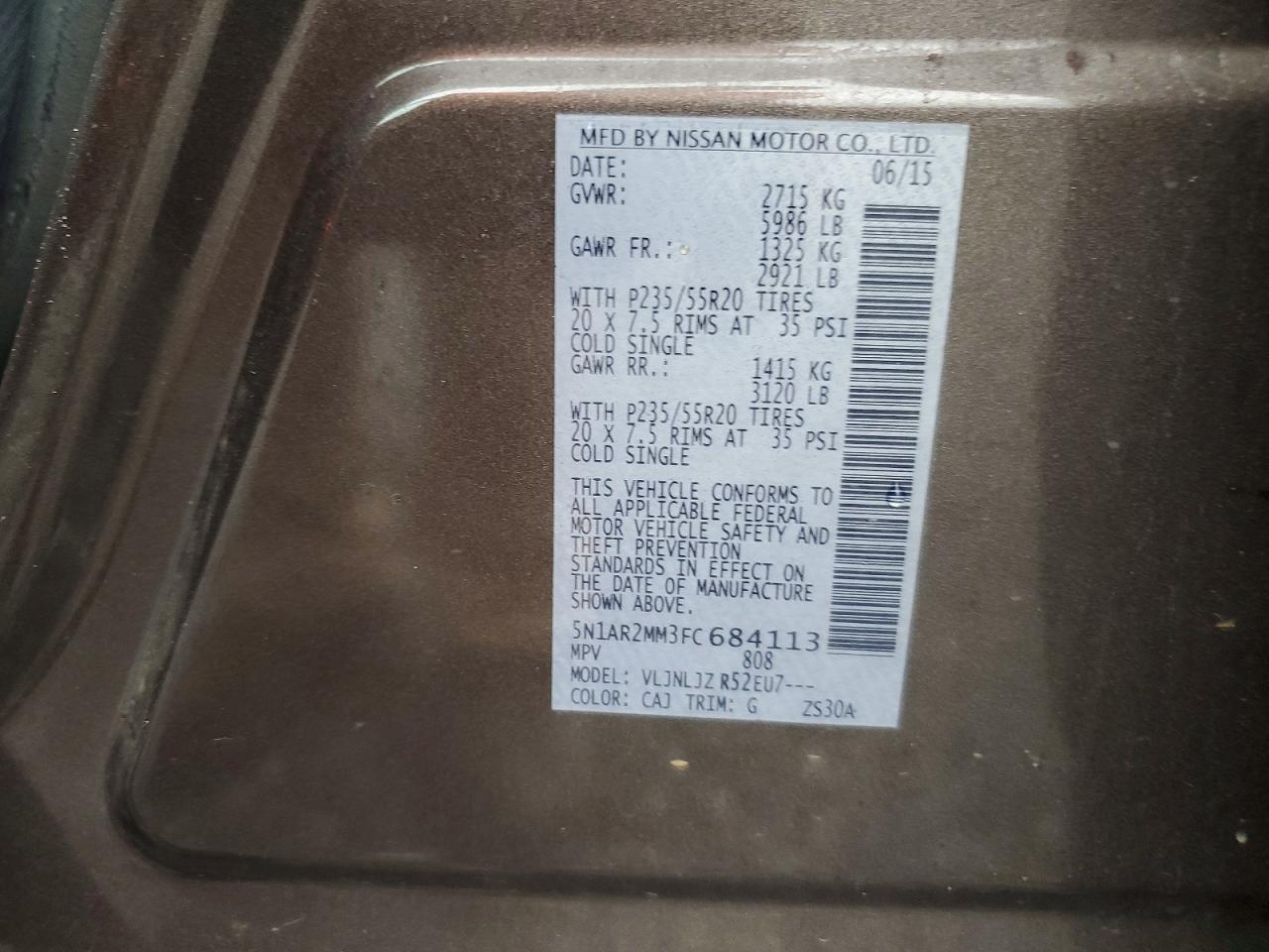 2015 Nissan Pathfinder Charcoal vin: 5N1AR2MM3FC684113