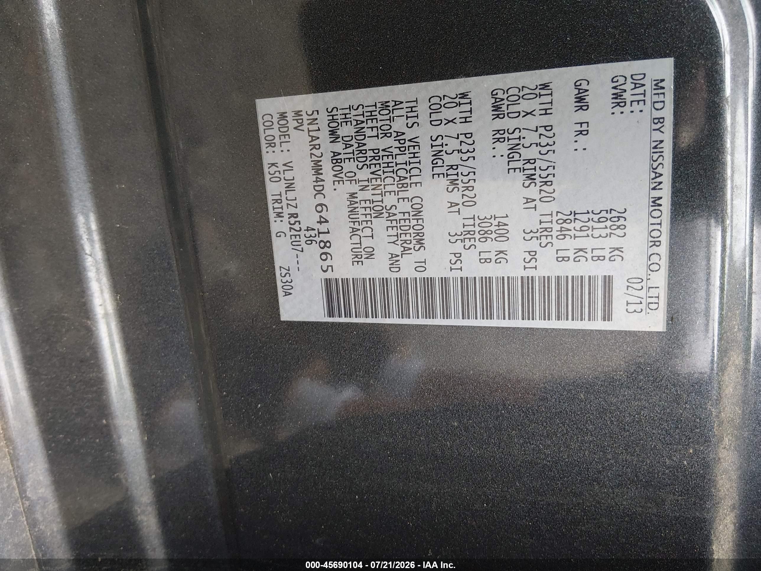 2013 Nissan Pathfinder Platinum Black vin: 5N1AR2MM4DC641865
