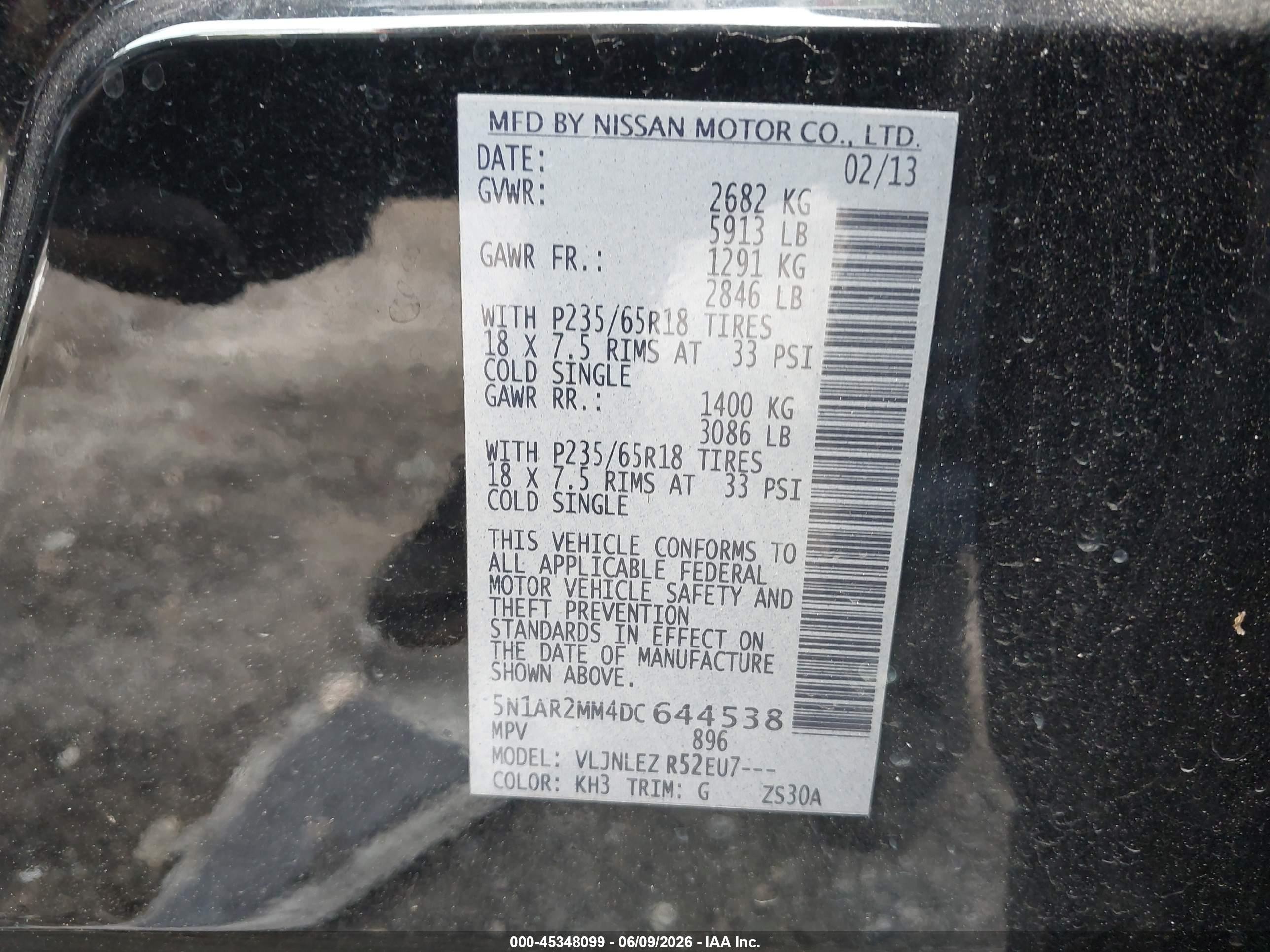 2013 Nissan Pathfinder Sv Black vin: 5N1AR2MM4DC644538