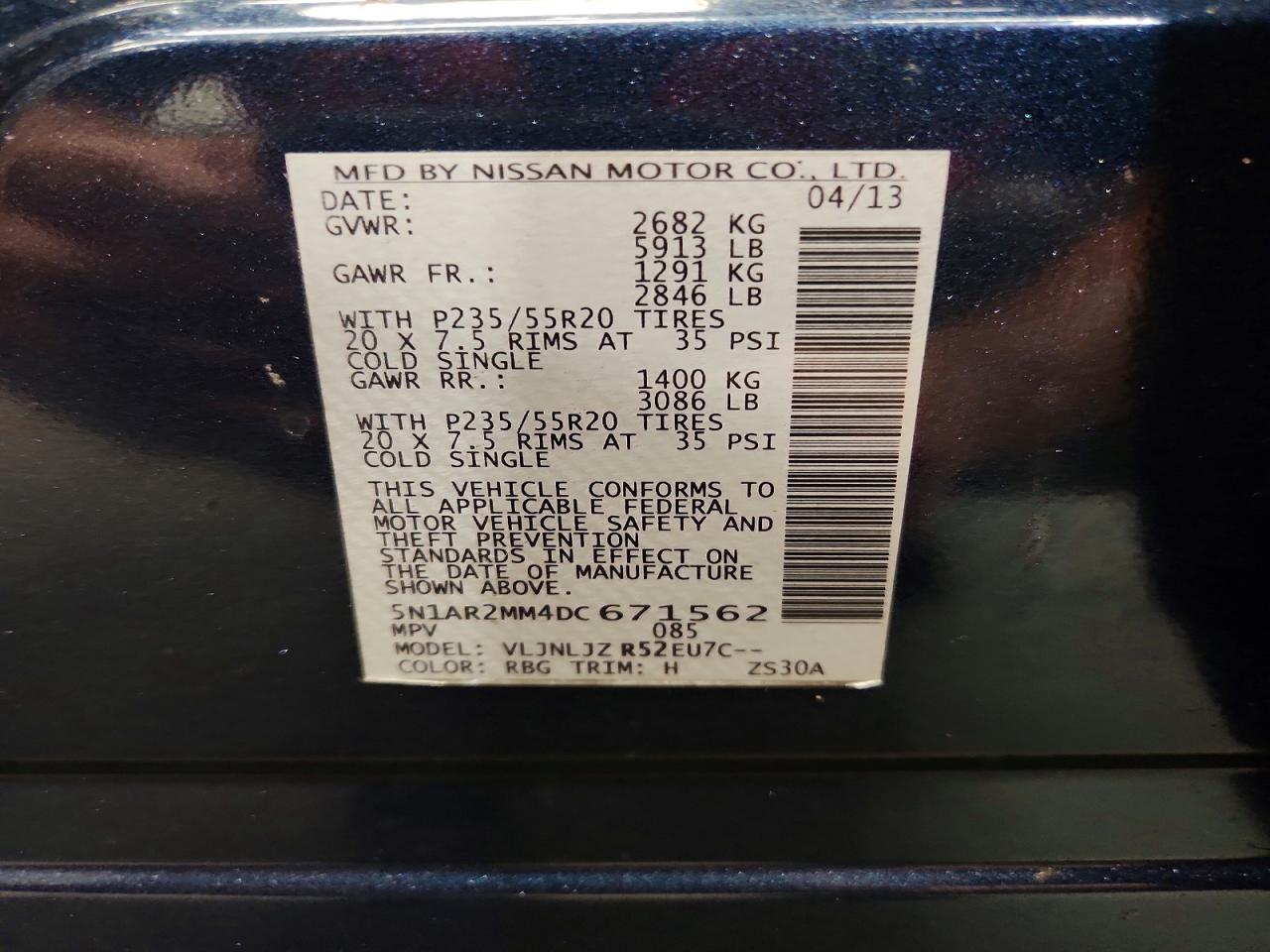 2013 Nissan Pathfinder S Blue vin: 5N1AR2MM4DC671562