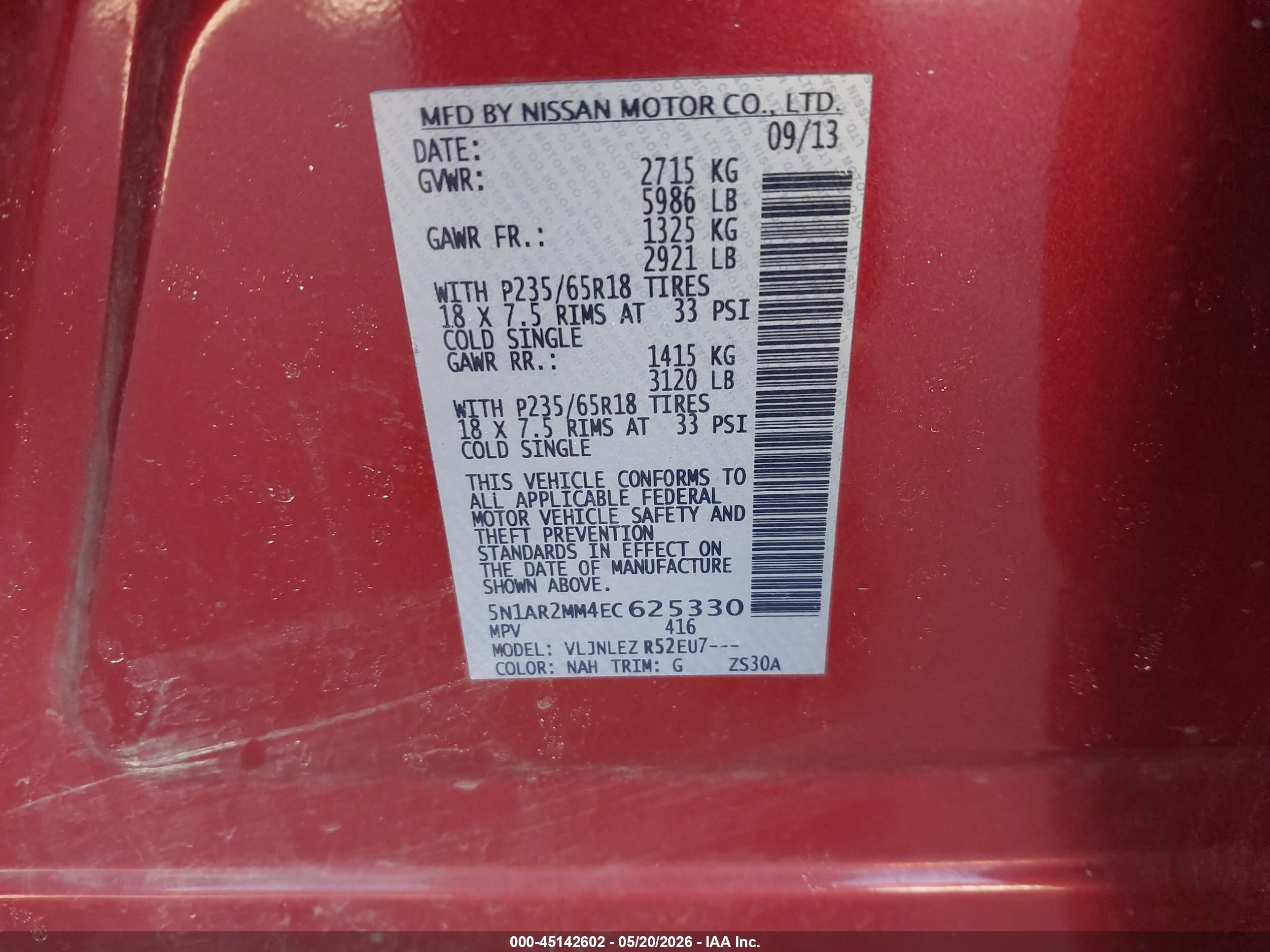 2014 Nissan Pathfinder Sv Red vin: 5N1AR2MM4EC625330