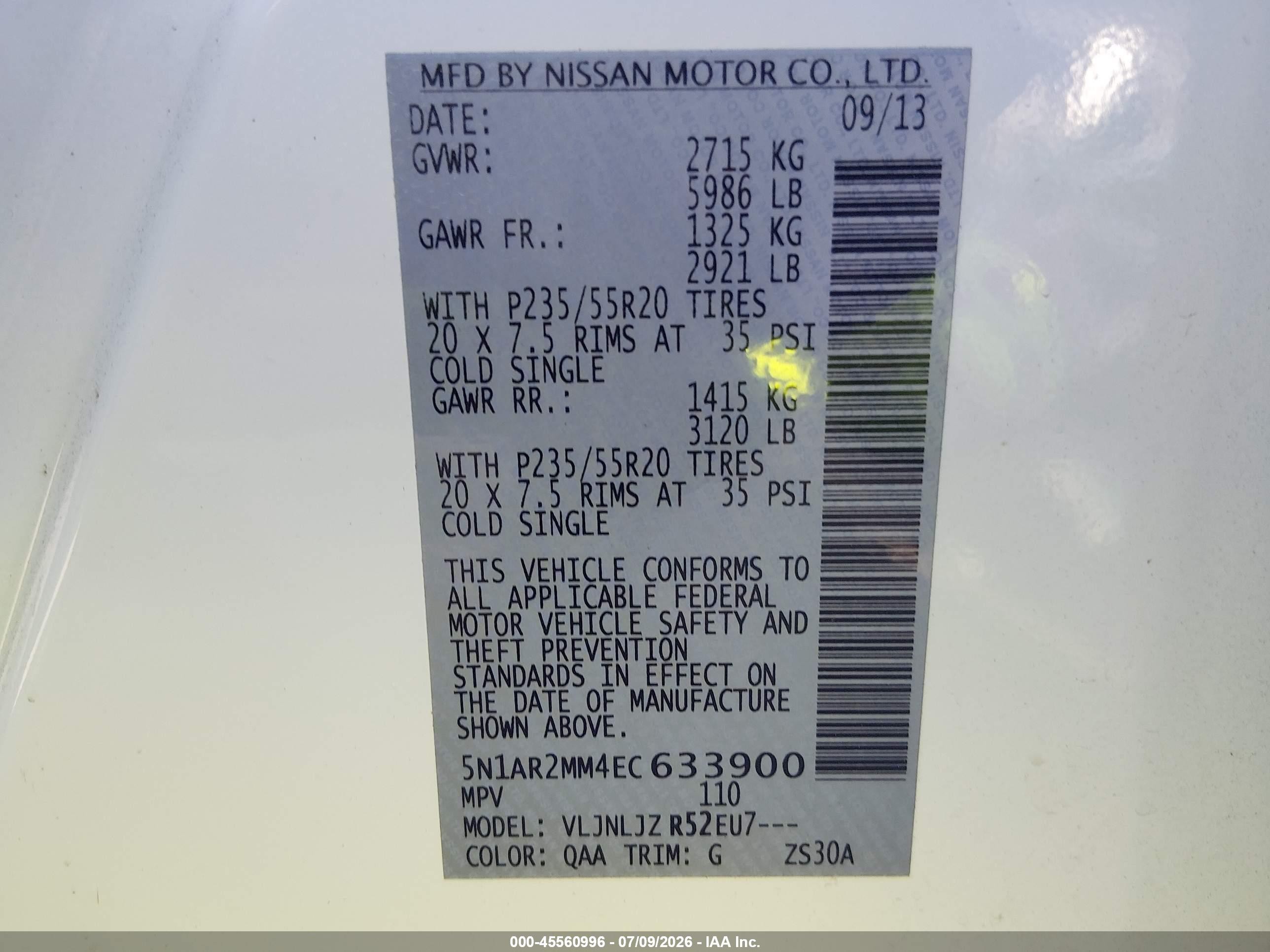 2014 Nissan Pathfinder Platinum White vin: 5N1AR2MM4EC633900