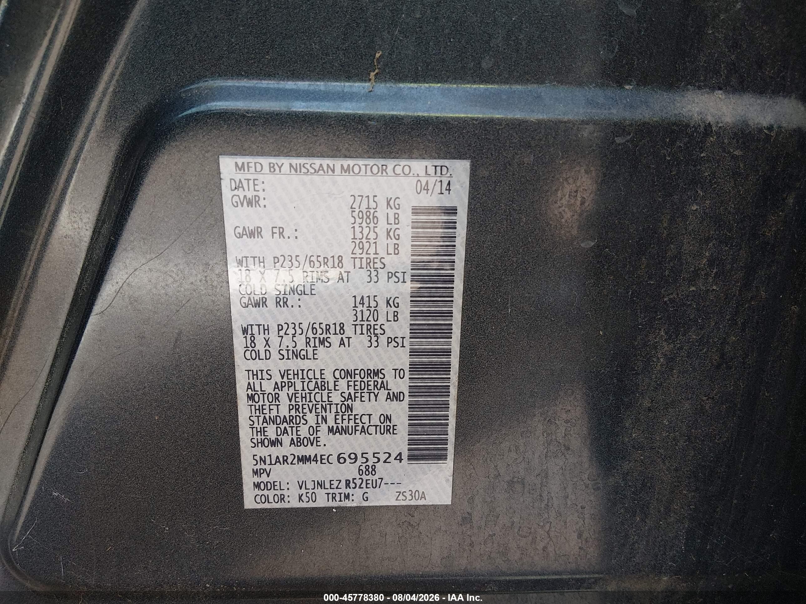 2014 Nissan Pathfinder Sv Blue vin: 5N1AR2MM4EC695524