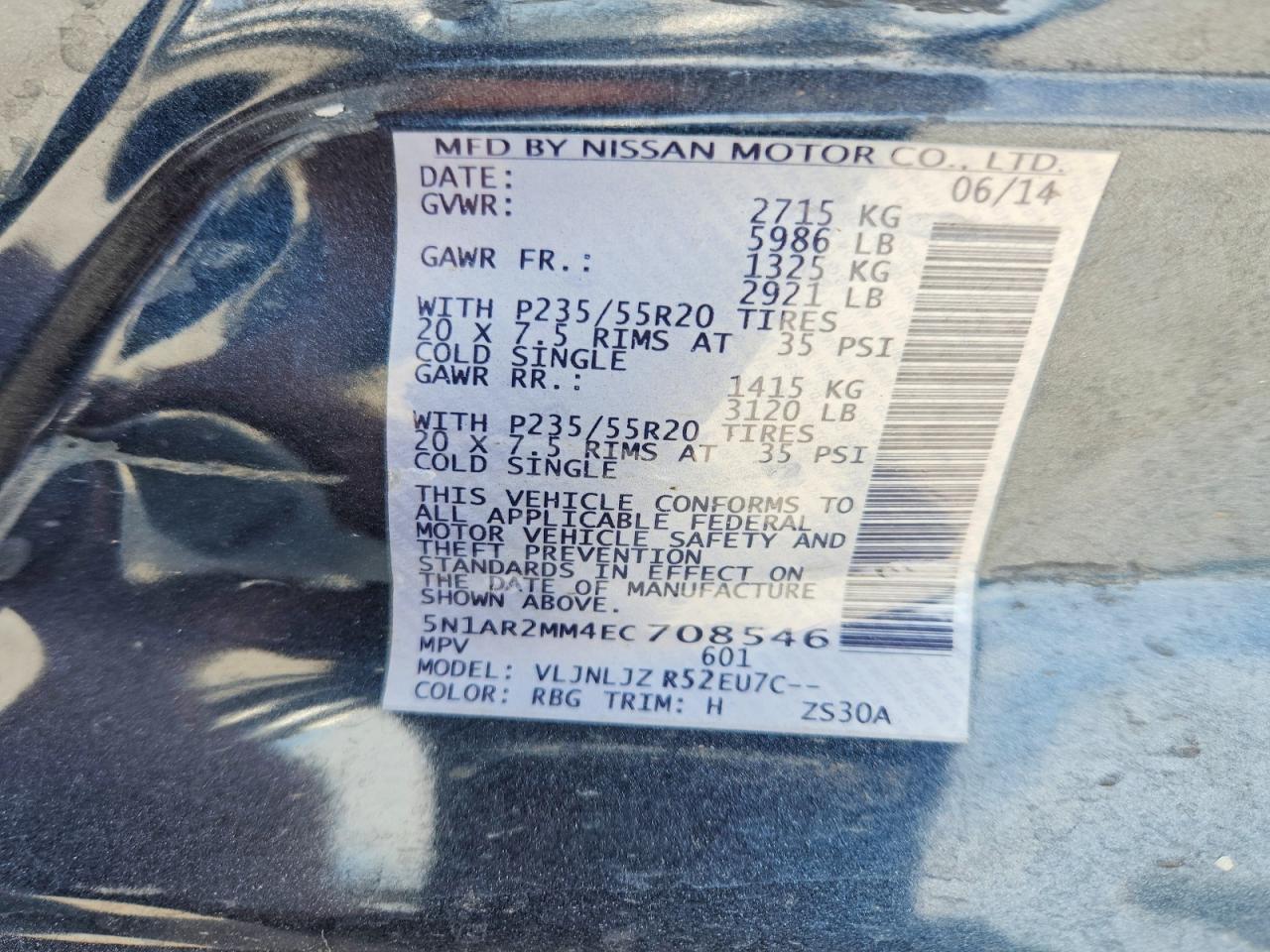 2014 Nissan Pathfinder S Blue vin: 5N1AR2MM4EC708546
