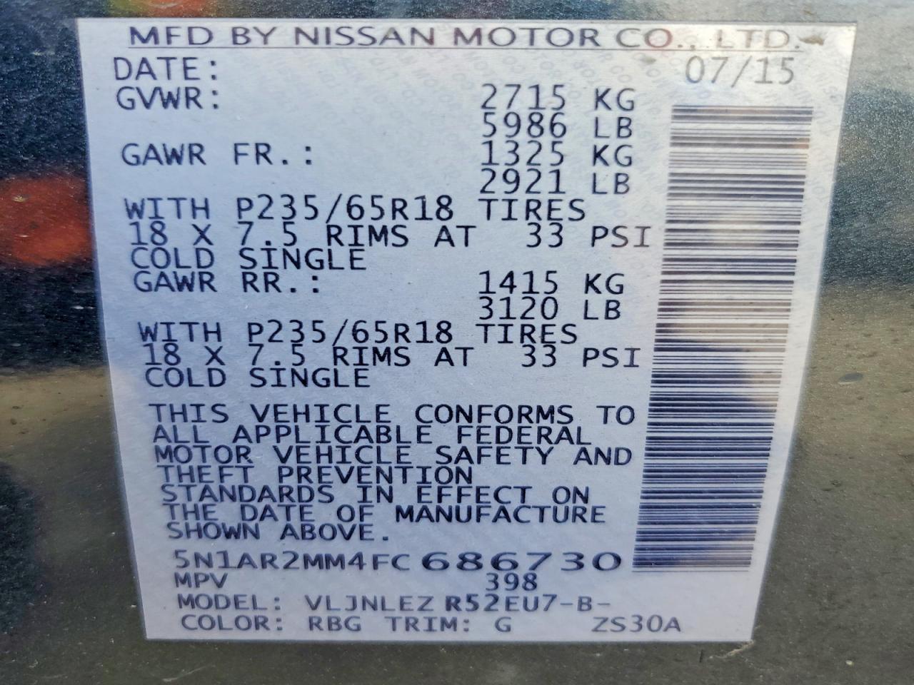 2015 Nissan Pathfinder S Blue vin: 5N1AR2MM4FC686730