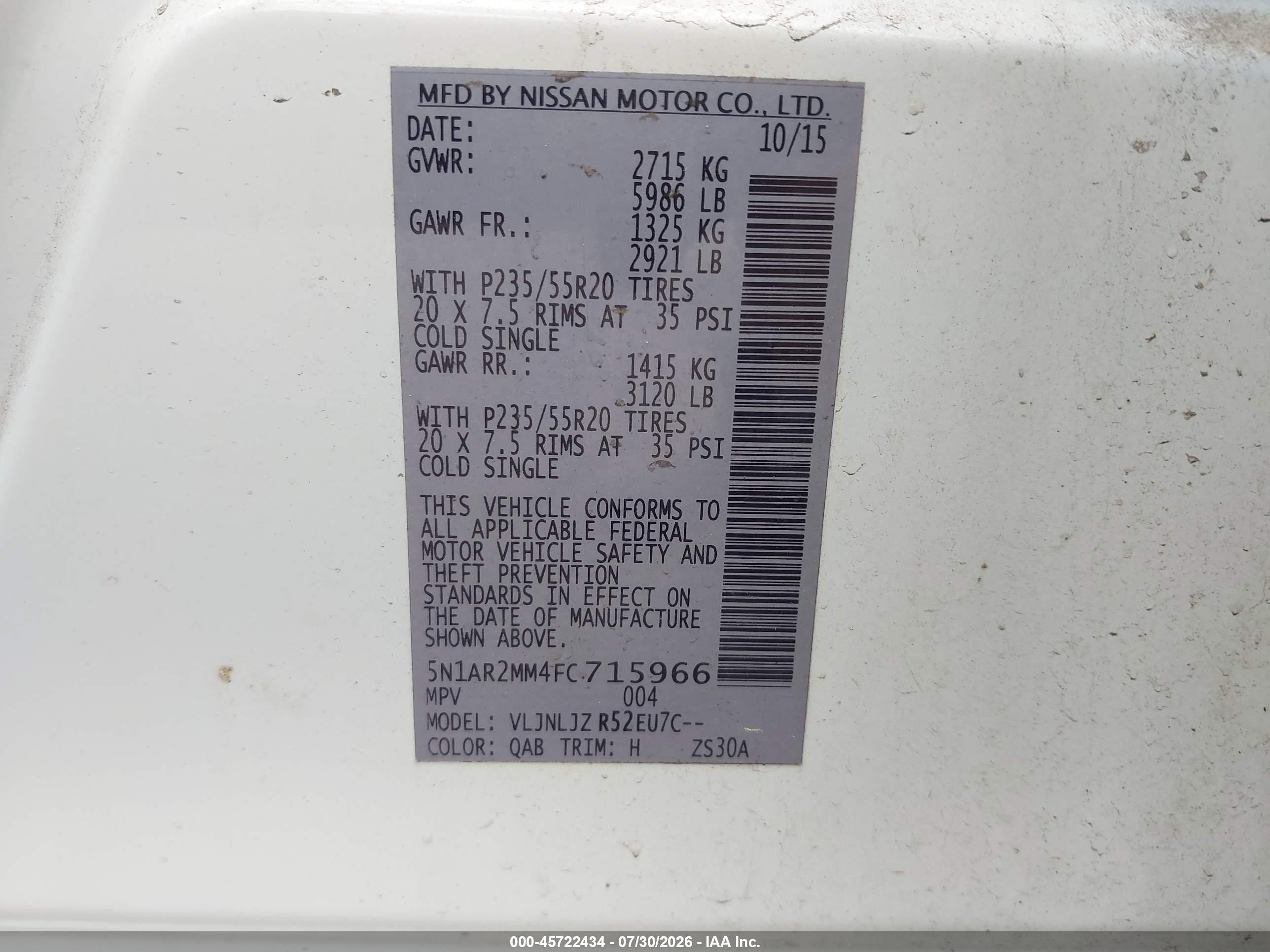 2015 Nissan Pathfinder Platinum White vin: 5N1AR2MM4FC715966