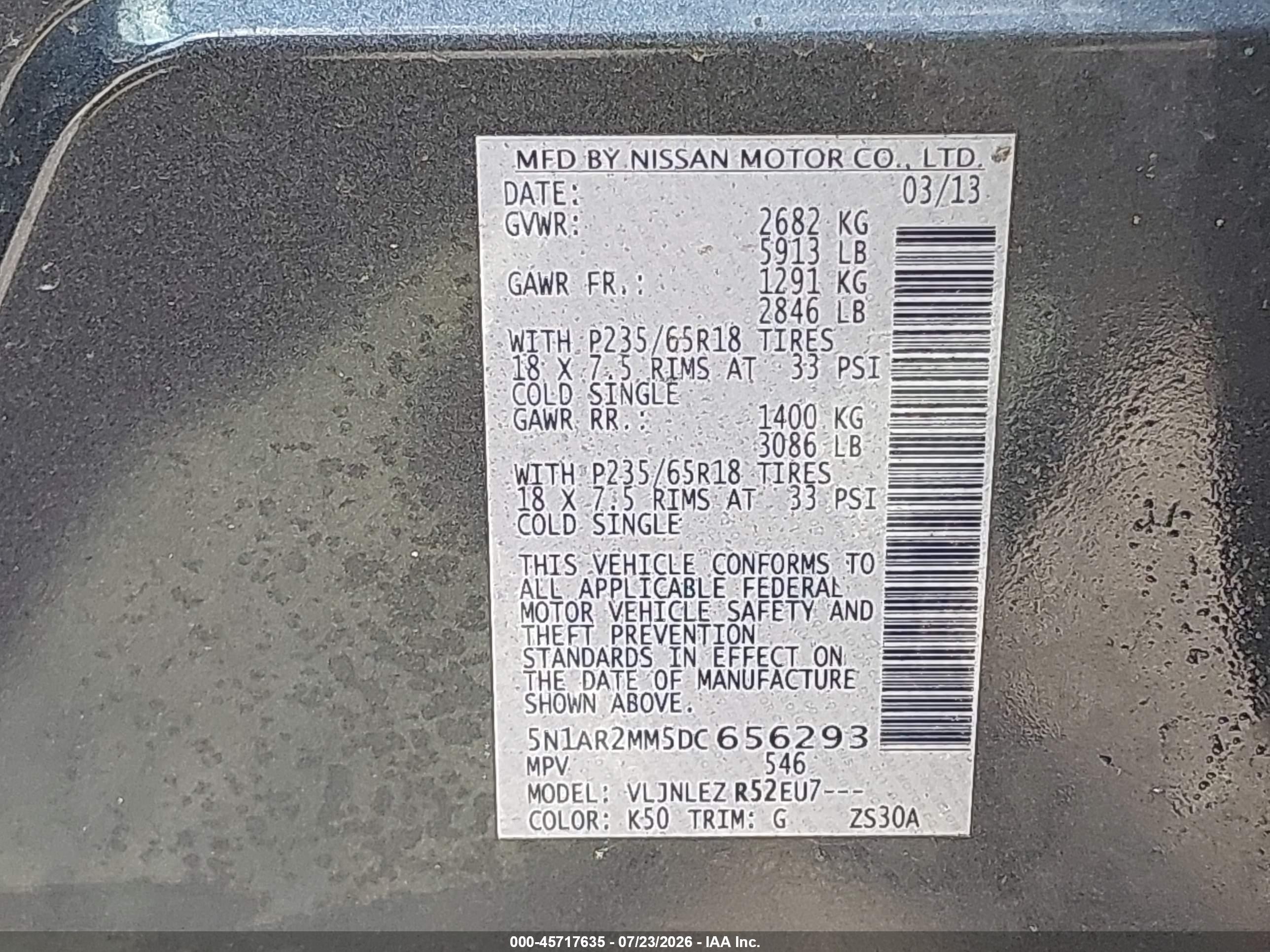 2013 Nissan Pathfinder Sv Gray vin: 5N1AR2MM5DC656293