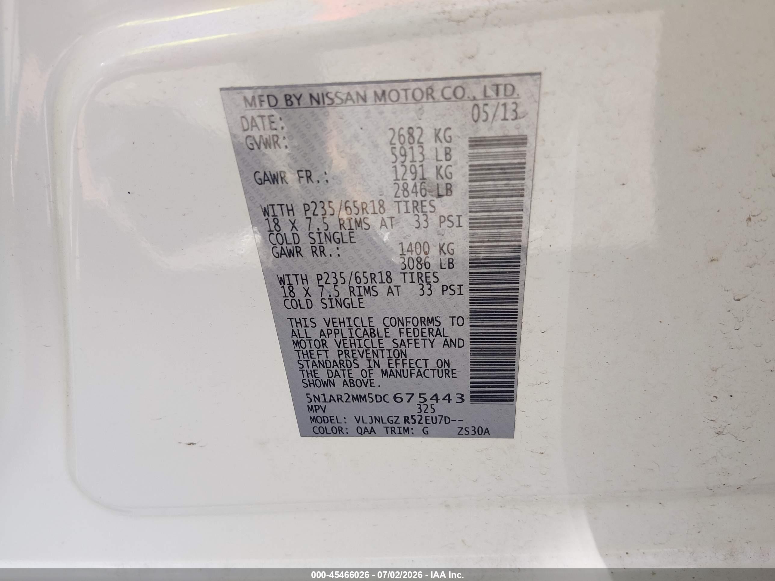 2013 Nissan Pathfinder Sl White vin: 5N1AR2MM5DC675443