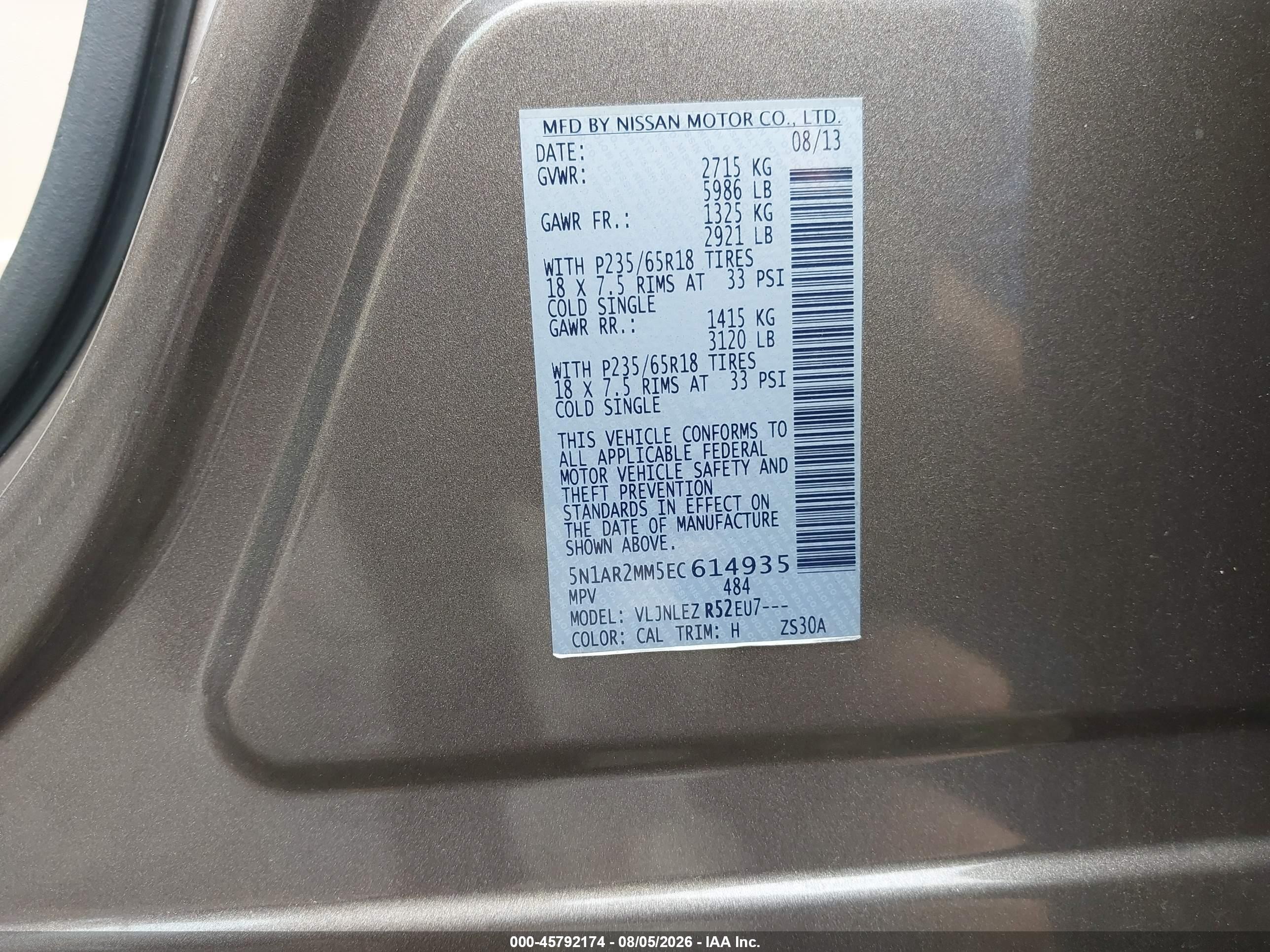 2014 Nissan Pathfinder Sv Gray vin: 5N1AR2MM5EC614935