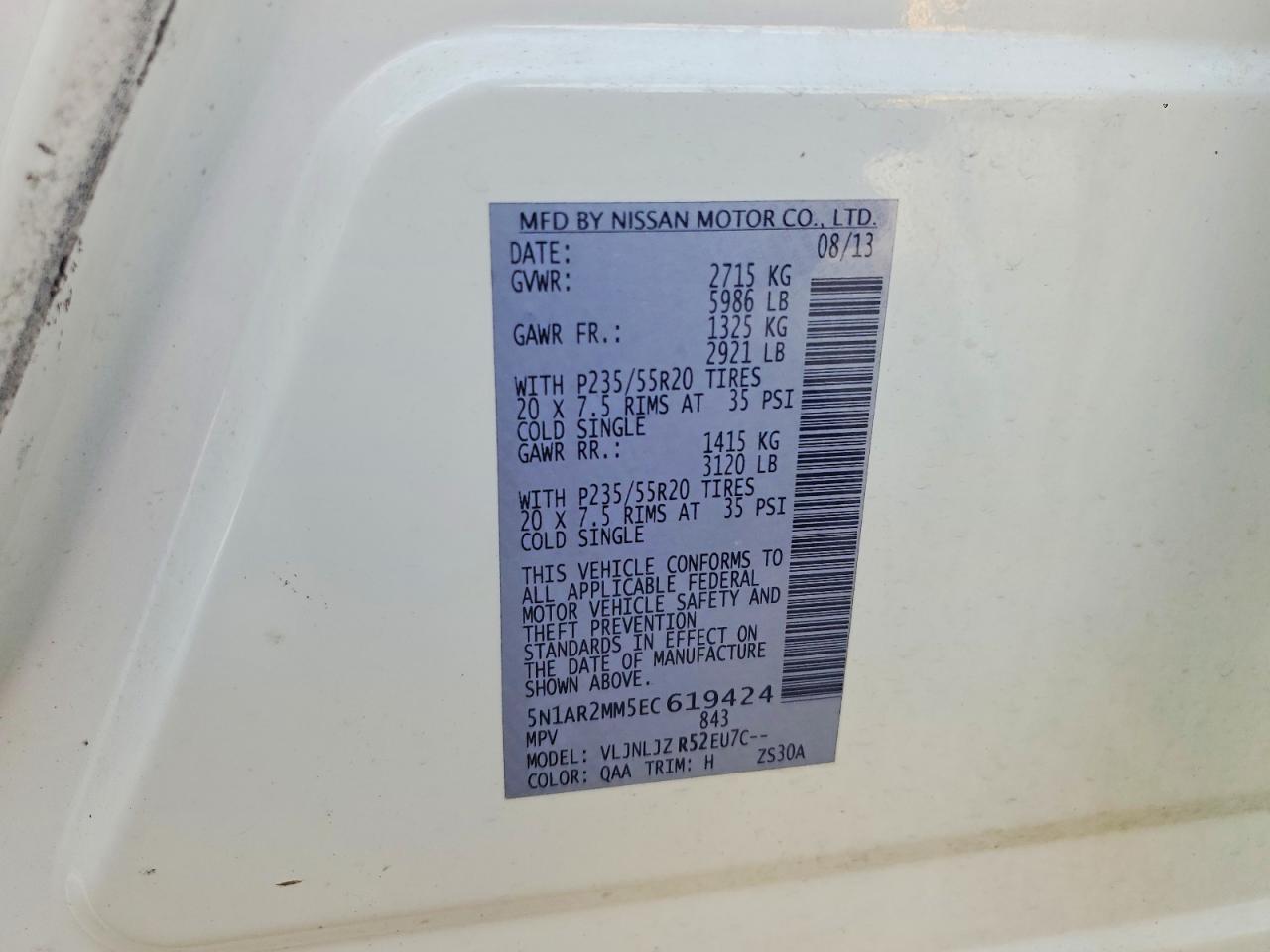 2014 Nissan Pathfinder S White vin: 5N1AR2MM5EC619424