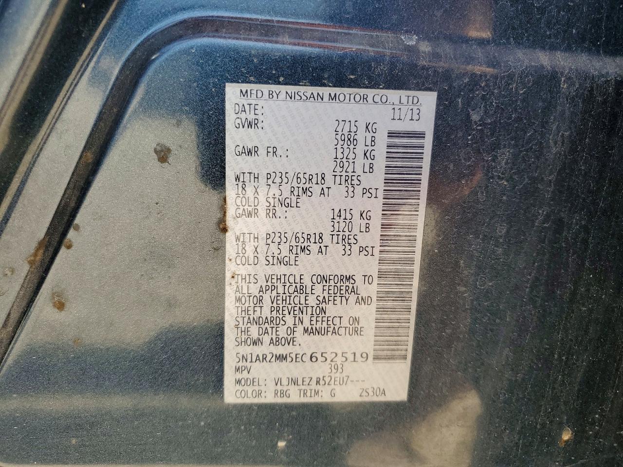 2014 Nissan Pathfinder Sv Blue vin: 5N1AR2MM5EC652519