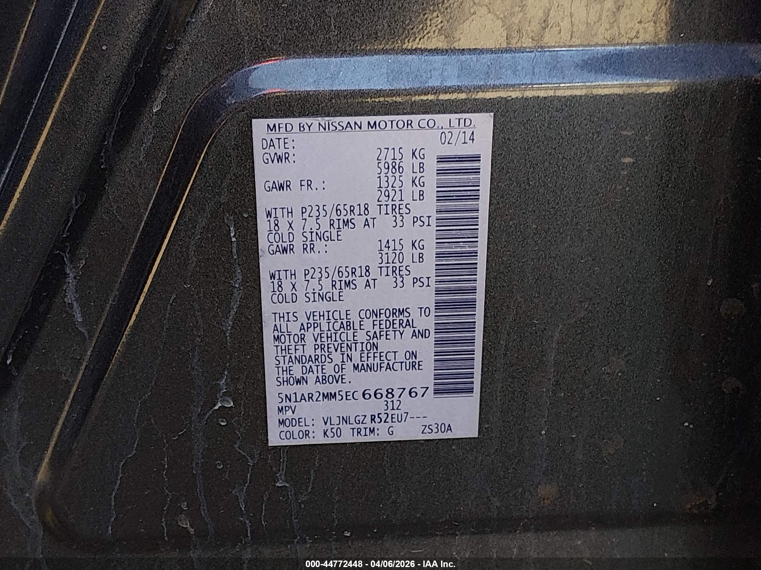 2014 Nissan Pathfinder Sl Gray vin: 5N1AR2MM5EC668767