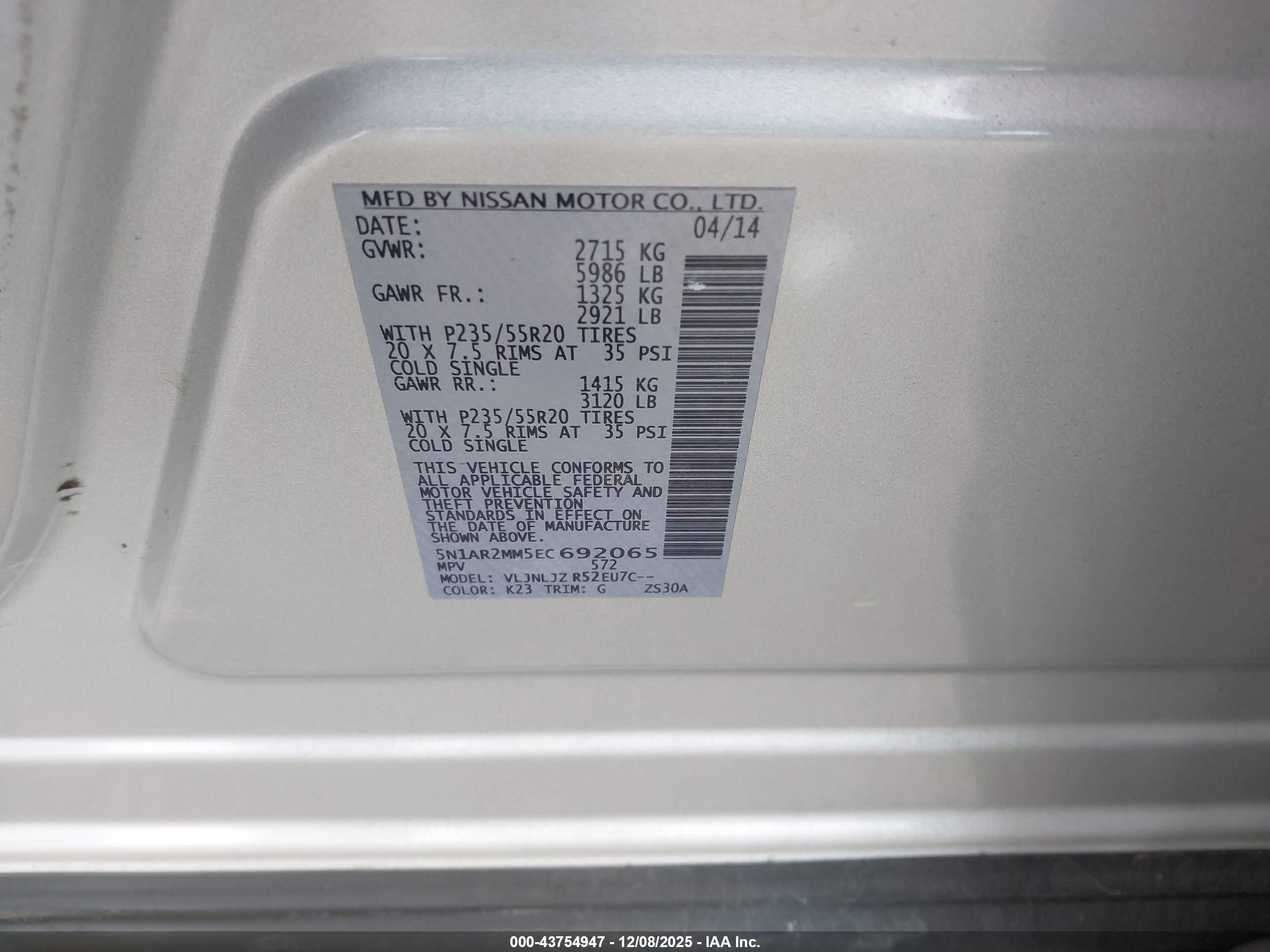2014 Nissan Pathfinder Platinum Серебряный vin: 5N1AR2MM5EC692065