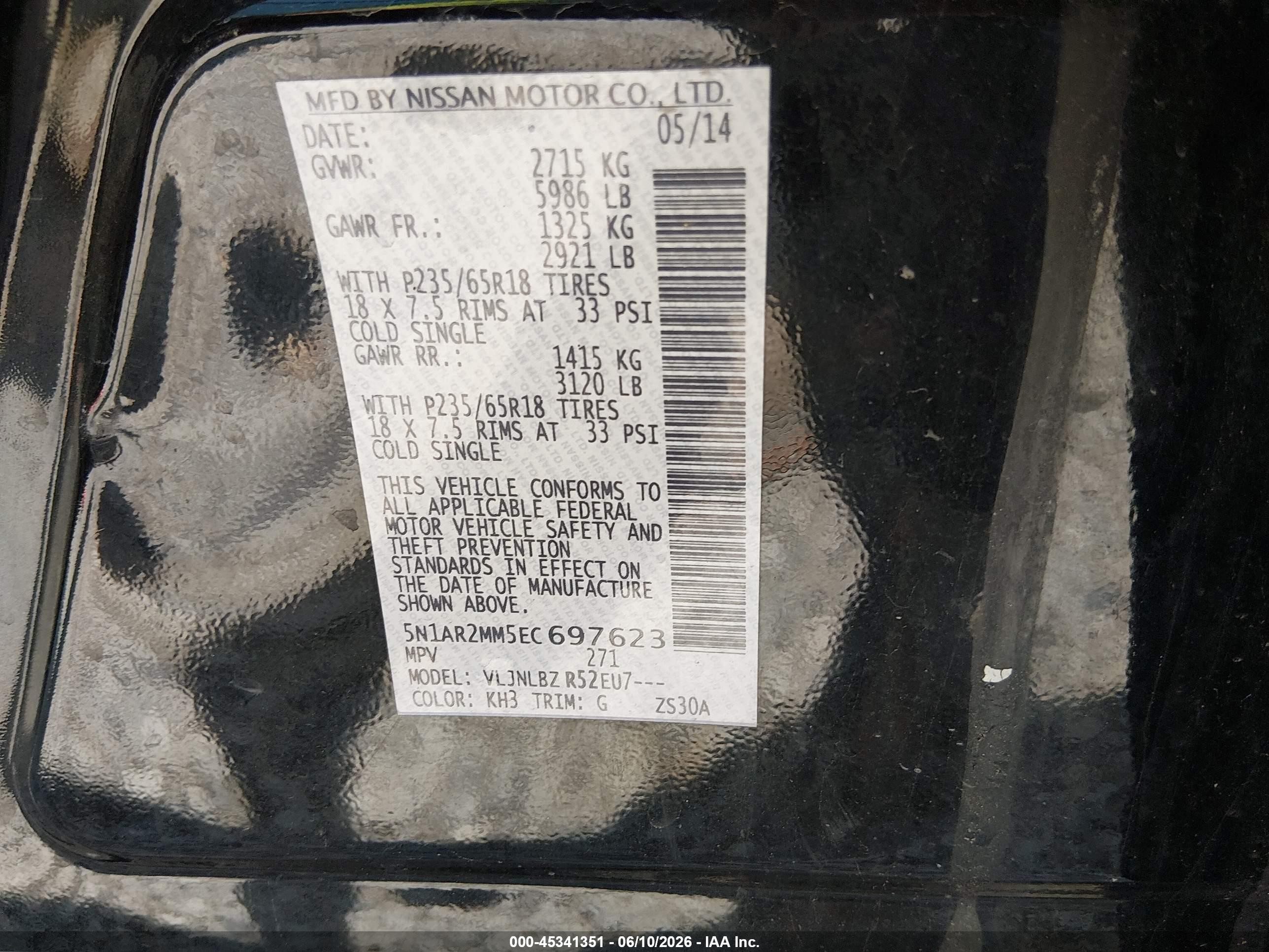 2014 Nissan Pathfinder S Black vin: 5N1AR2MM5EC697623
