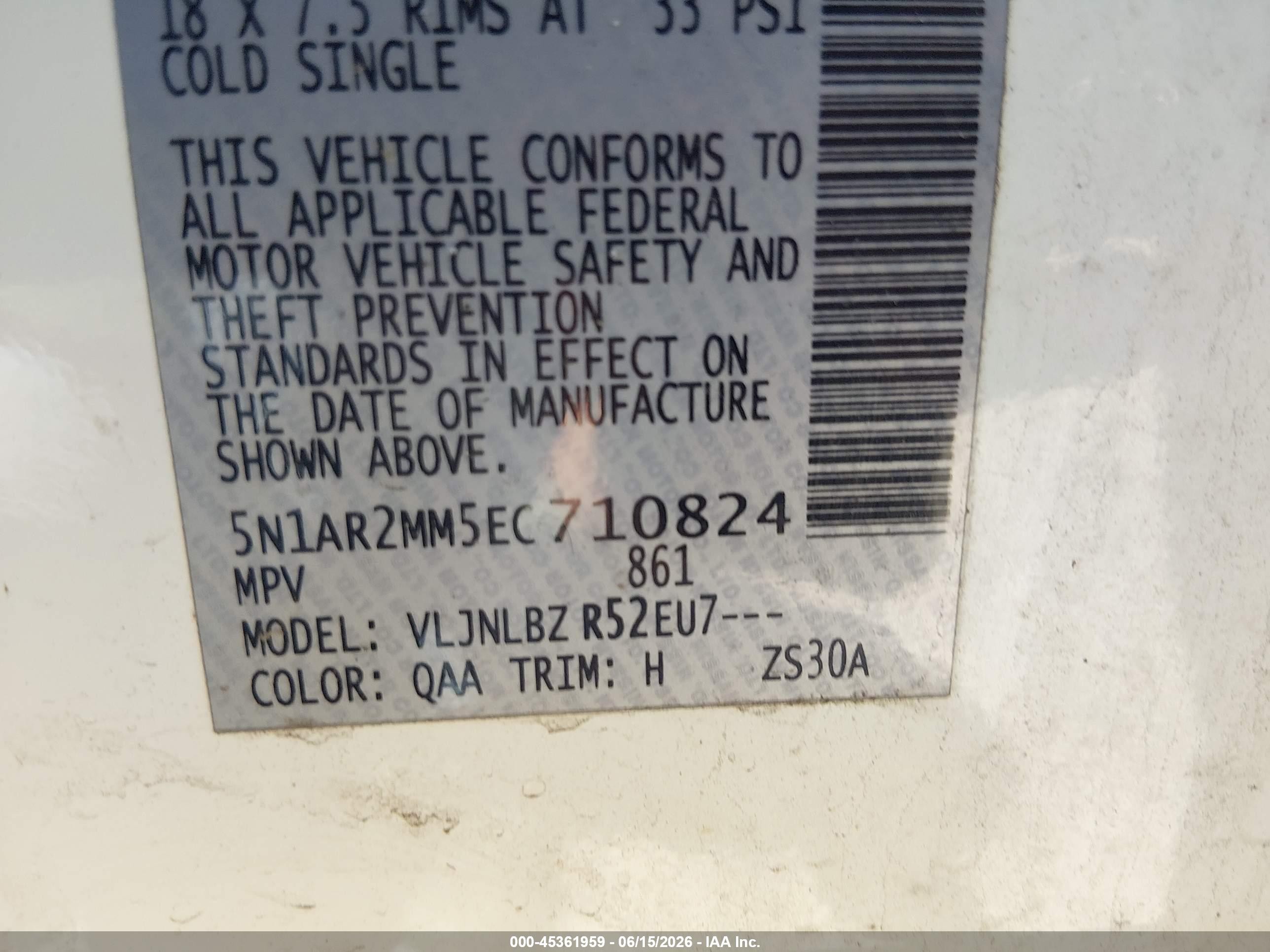 2014 Nissan Pathfinder S White vin: 5N1AR2MM5EC710824