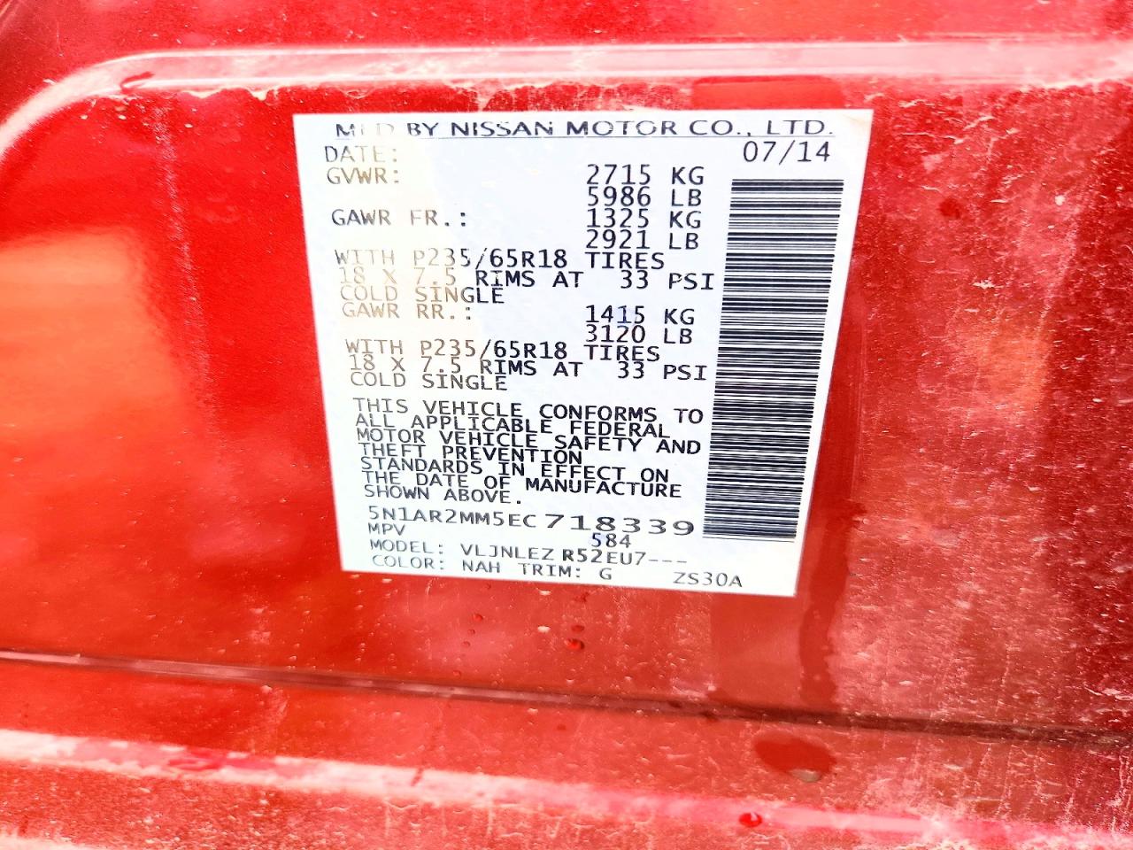 2014 Nissan Pathfinder Sv Red vin: 5N1AR2MM5EC718339