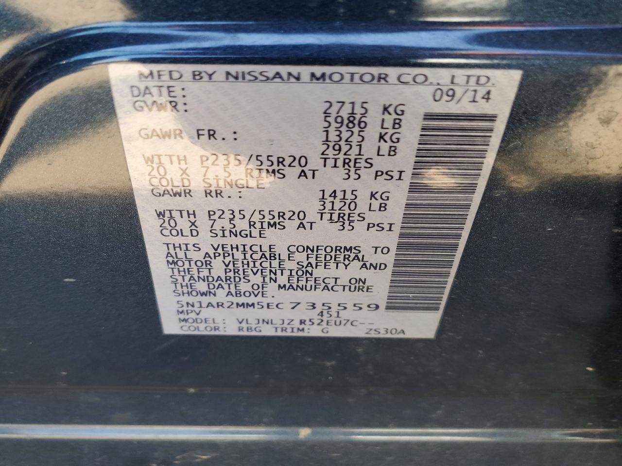 2014 Nissan Pathfinder S Blue vin: 5N1AR2MM5EC735559