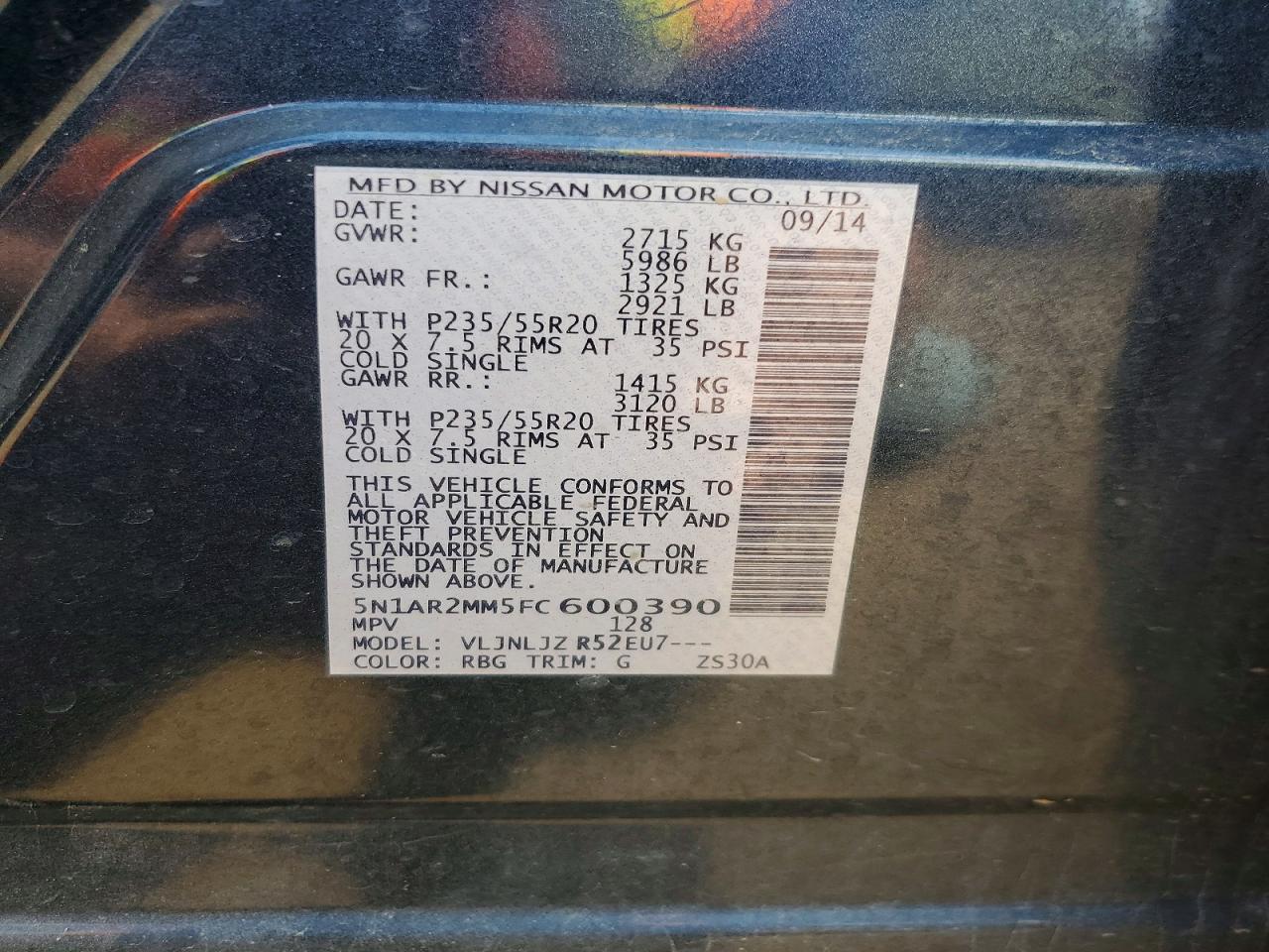 2015 Nissan Pathfinder Platinum Blue vin: 5N1AR2MM5FC600390