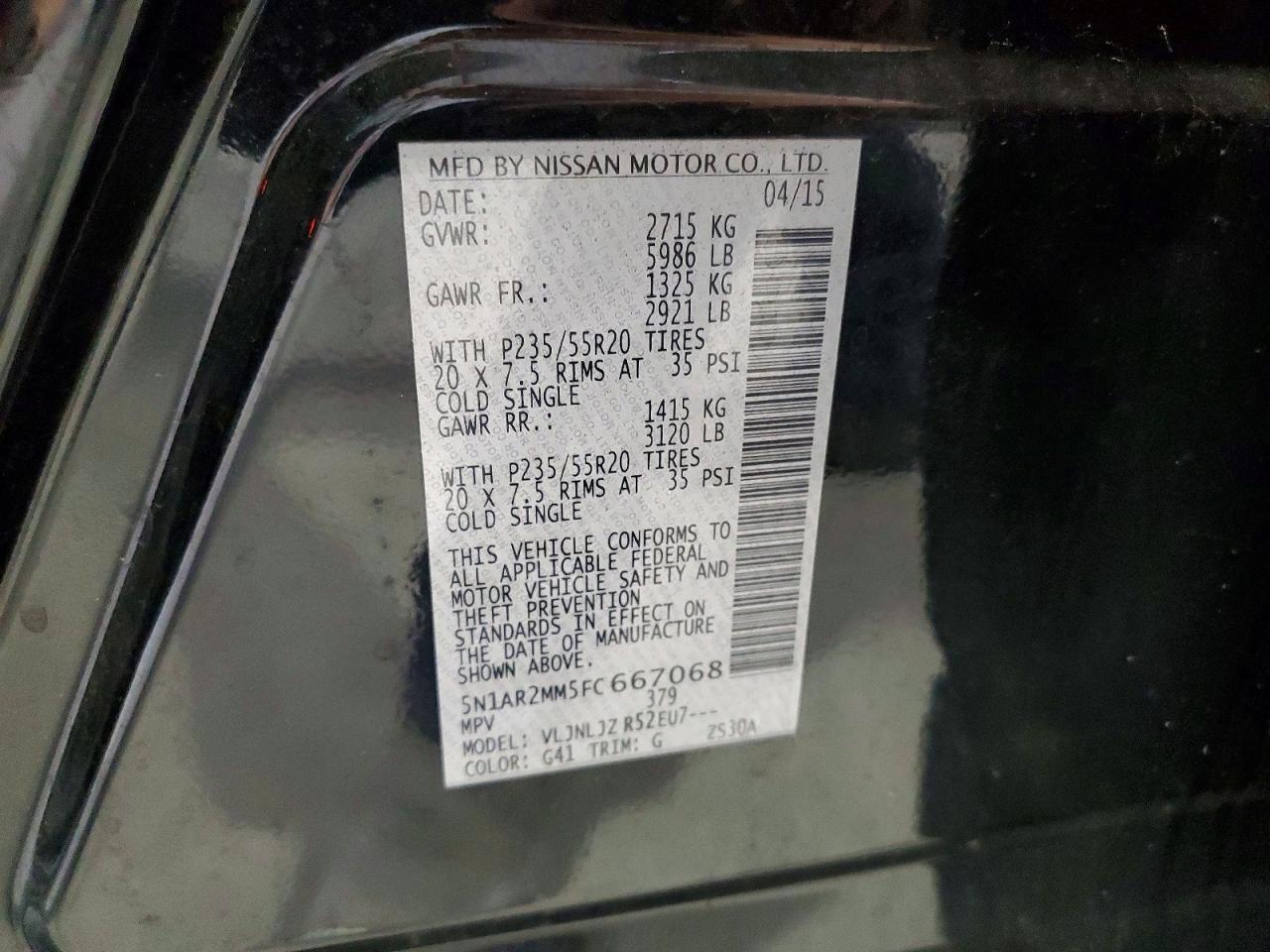 2015 Nissan Pathfinder S Black vin: 5N1AR2MM5FC667068