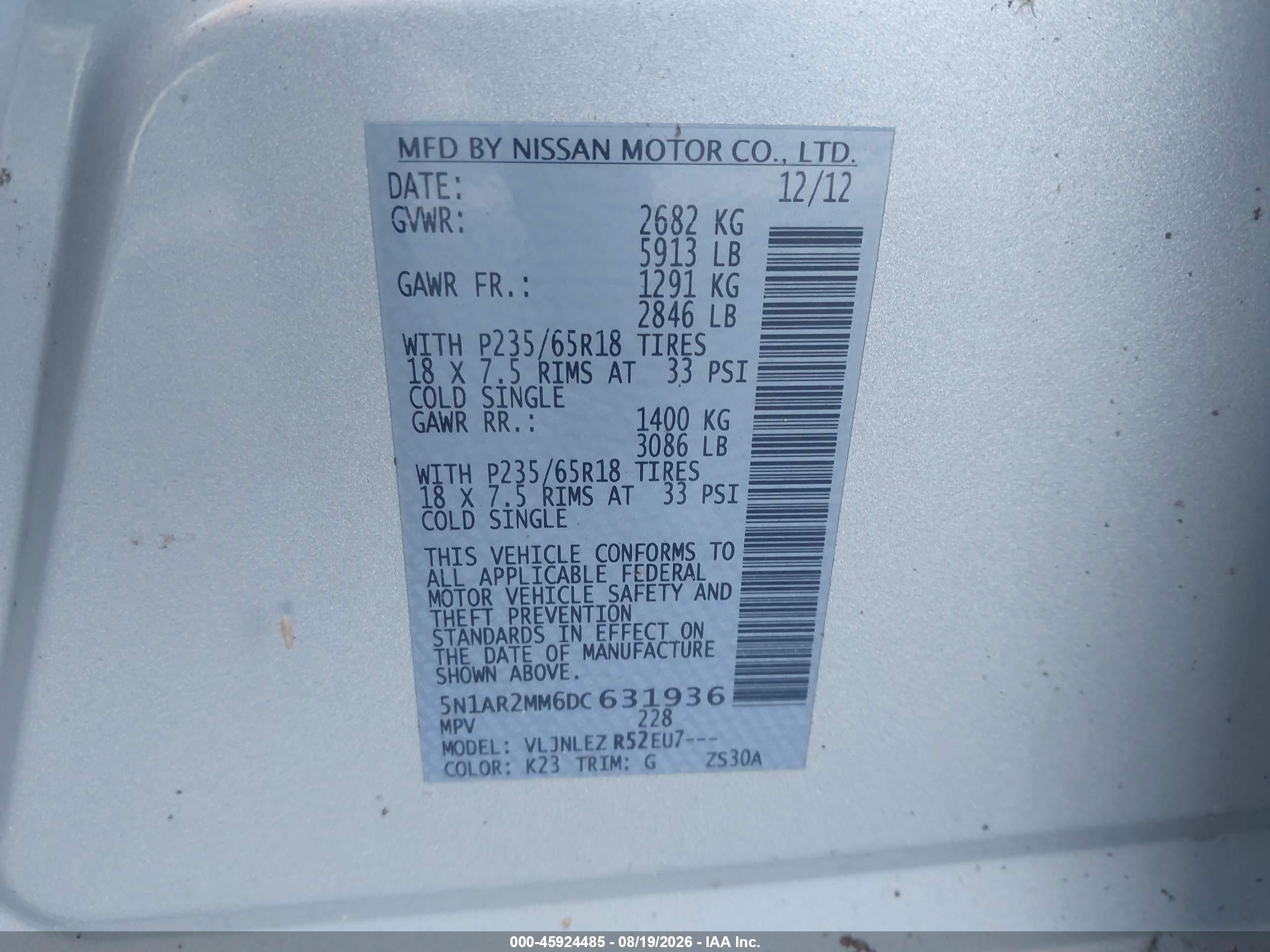 2013 Nissan Pathfinder Sv Silver vin: 5N1AR2MM6DC631936