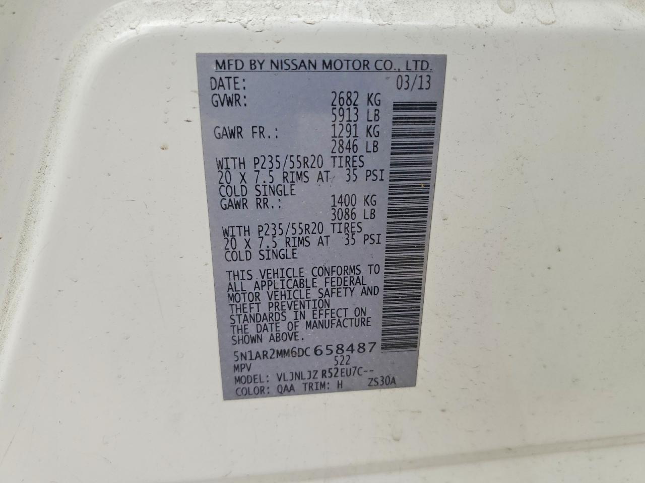 2013 Nissan Pathfinder S Белый vin: 5N1AR2MM6DC658487