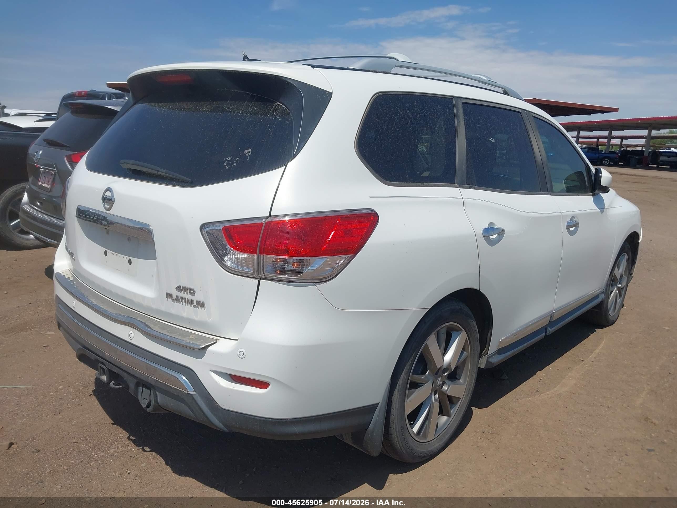 2014 Nissan Pathfinder Platinum White vin: 5N1AR2MM6EC614510