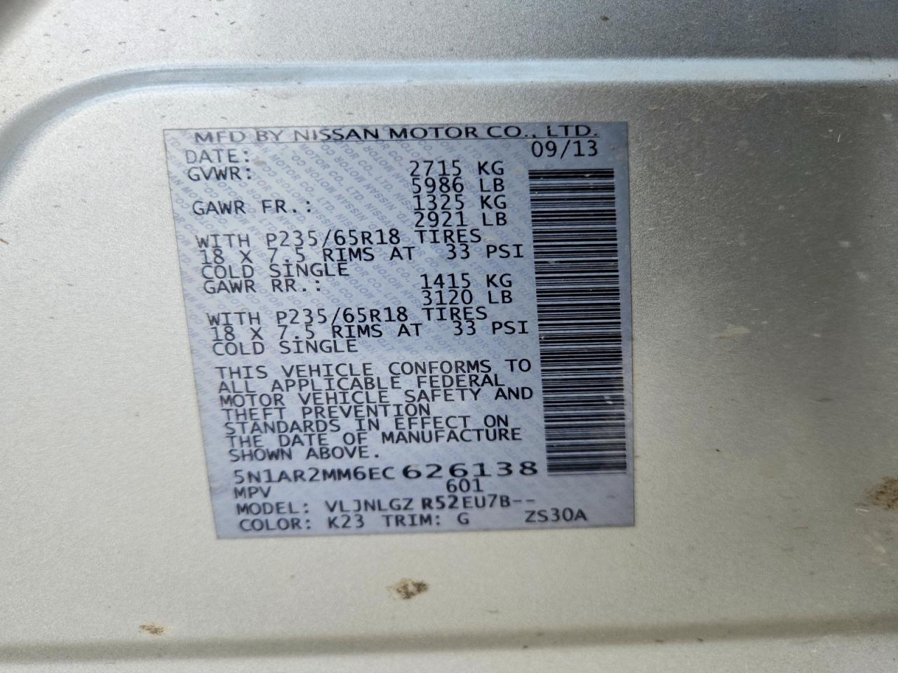 2014 Nissan Pathfinder Sl Silver vin: 5N1AR2MM6EC626138