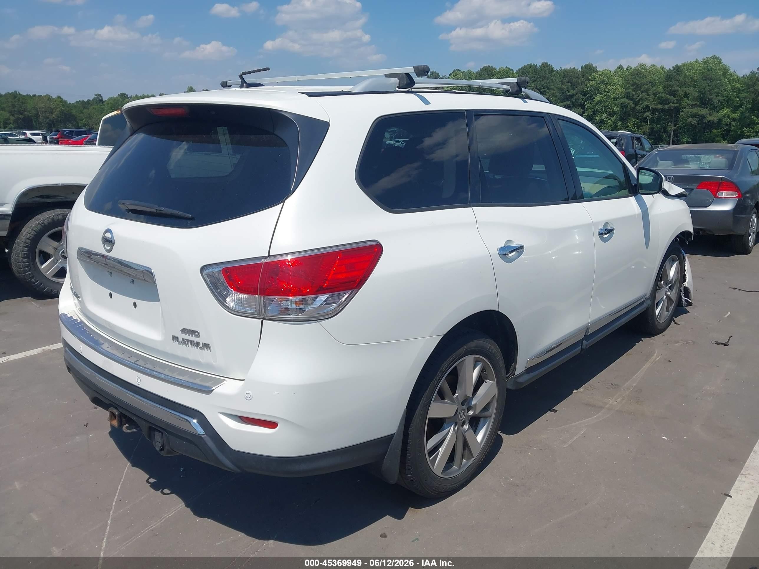 2014 Nissan Pathfinder Platinum White vin: 5N1AR2MM6EC647054
