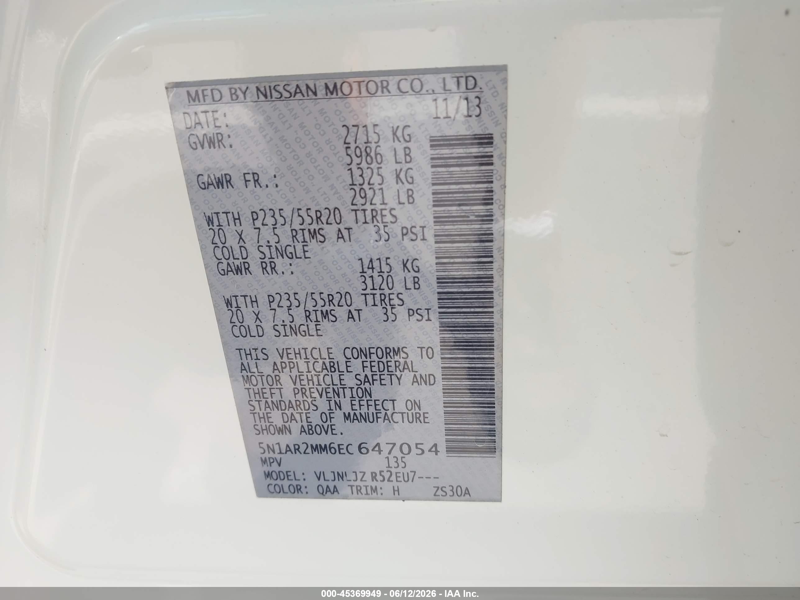 2014 Nissan Pathfinder Platinum White vin: 5N1AR2MM6EC647054