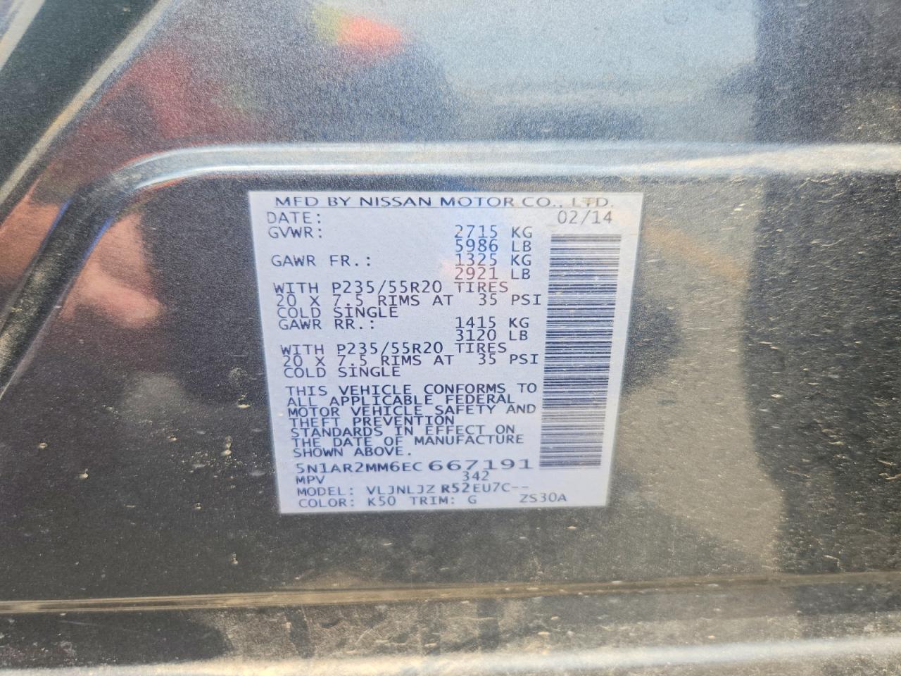 2014 Nissan Pathfinder S Charcoal vin: 5N1AR2MM6EC667191