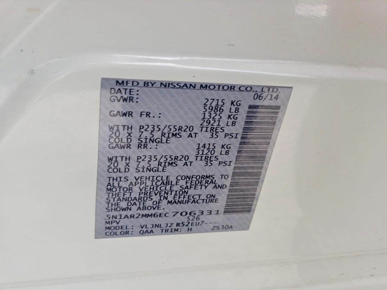 2014 Nissan Pathfinder S White vin: 5N1AR2MM6EC706331