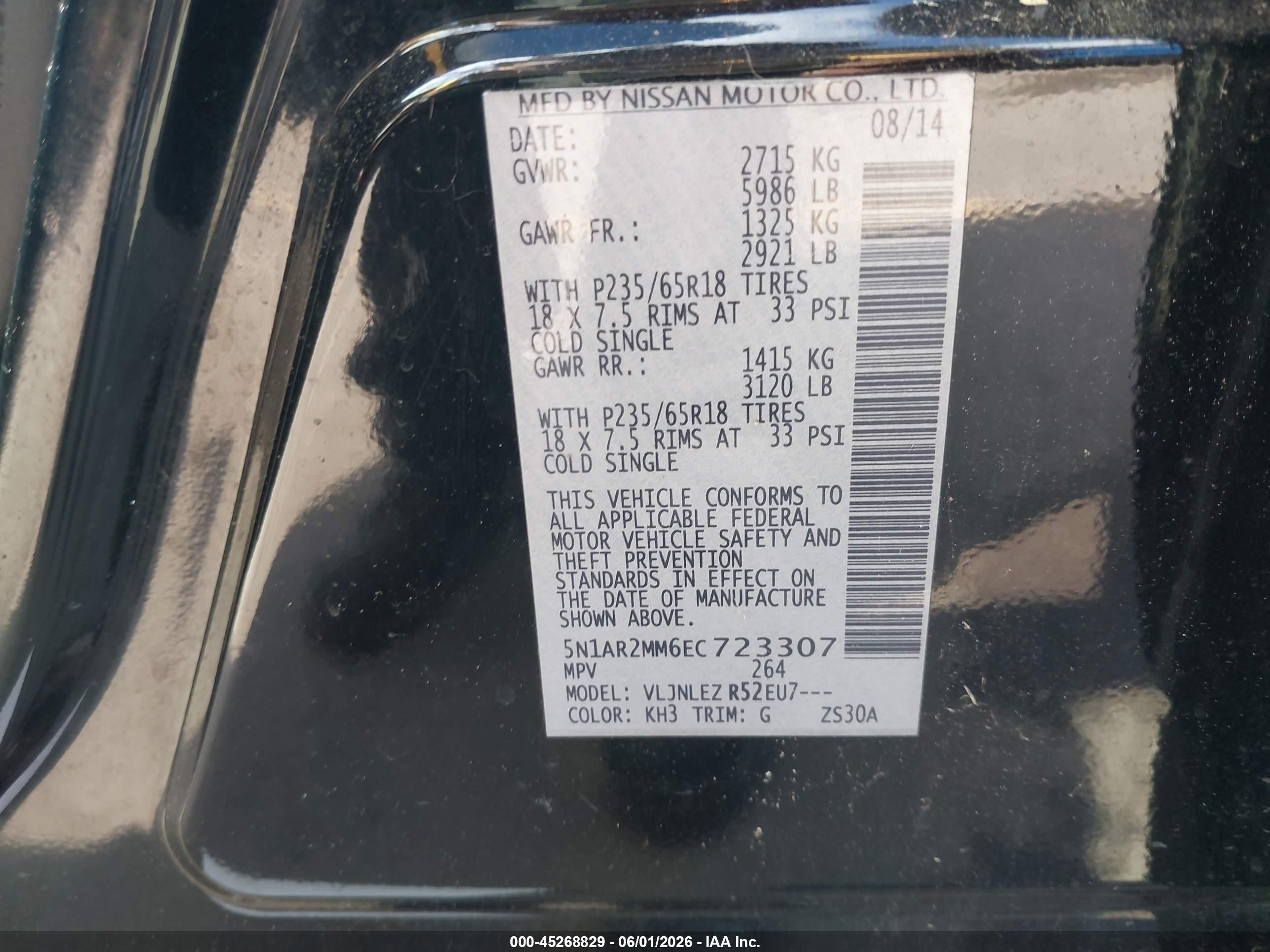 2014 Nissan Pathfinder Sv Black vin: 5N1AR2MM6EC723307