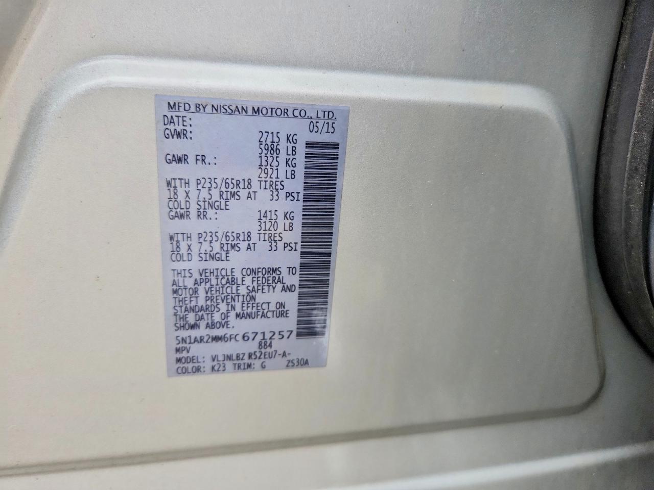 2015 Nissan Pathfinder S Silver vin: 5N1AR2MM6FC671257