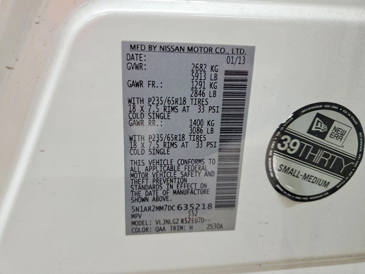 2013 Nissan Pathfinder S White vin: 5N1AR2MM7DC635218