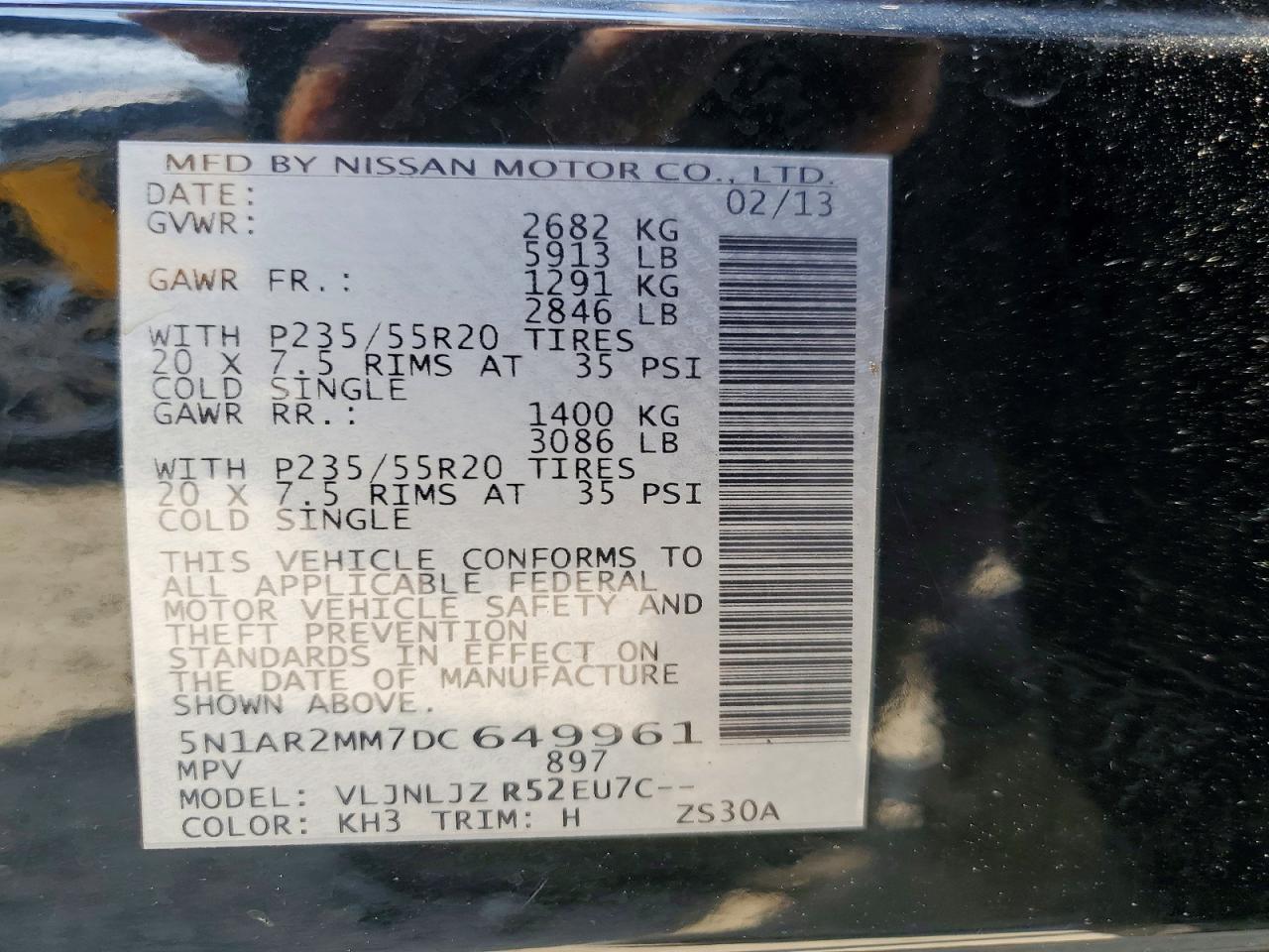 2013 Nissan Pathfinder S Black vin: 5N1AR2MM7DC649961