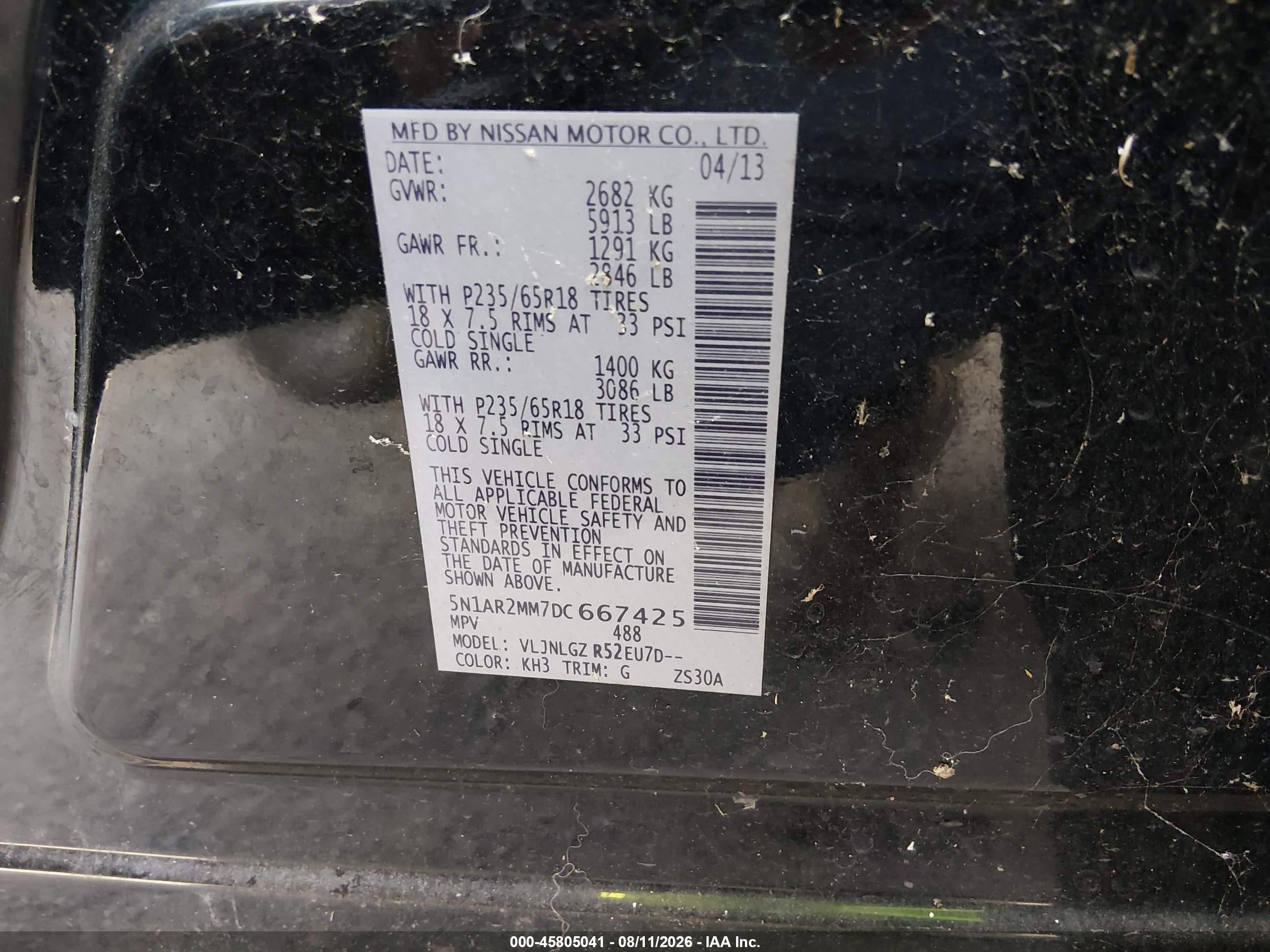 2013 Nissan Pathfinder Sl Black vin: 5N1AR2MM7DC667425