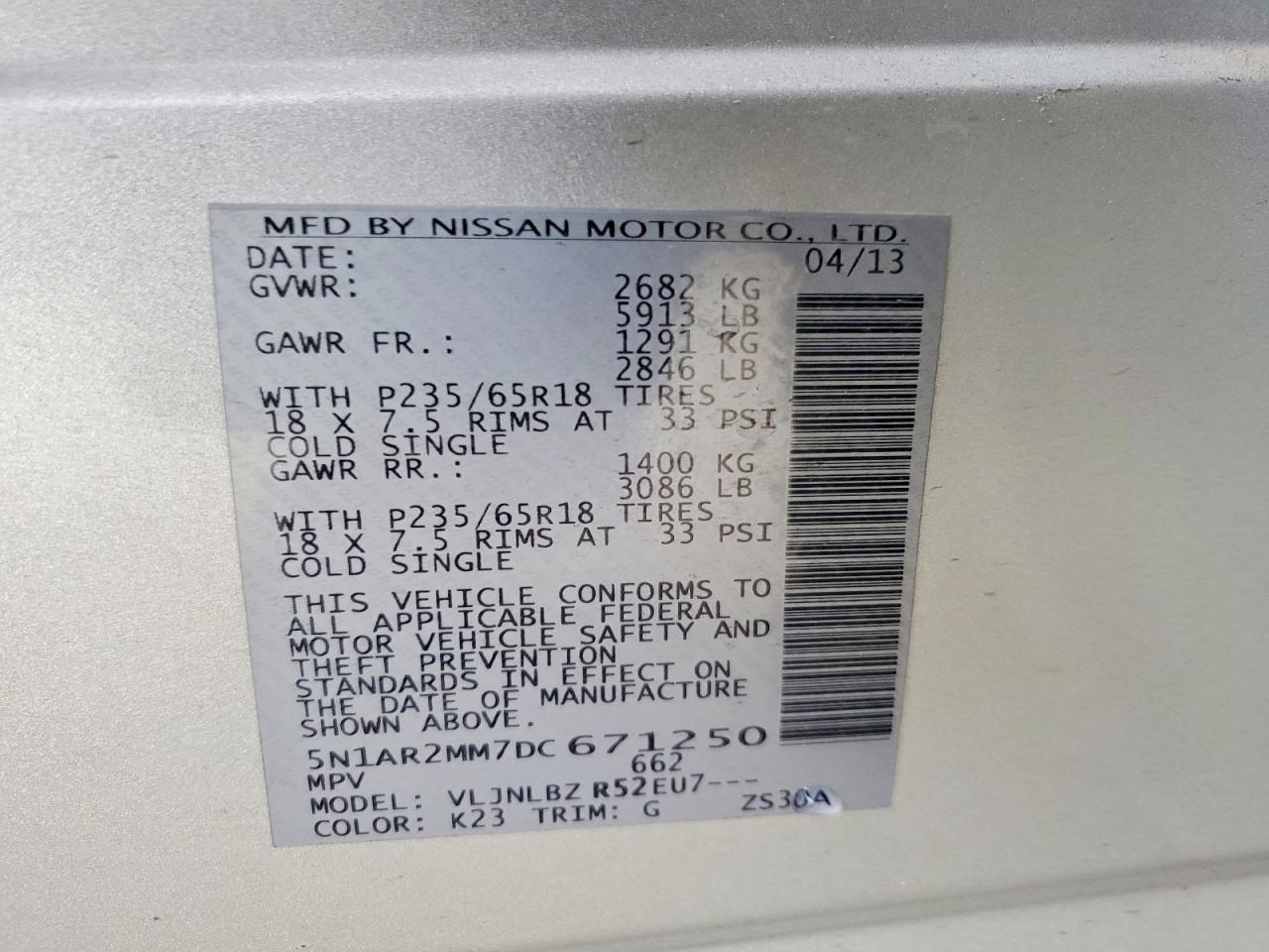 2013 Nissan Pathfinder S Silver vin: 5N1AR2MM7DC671250