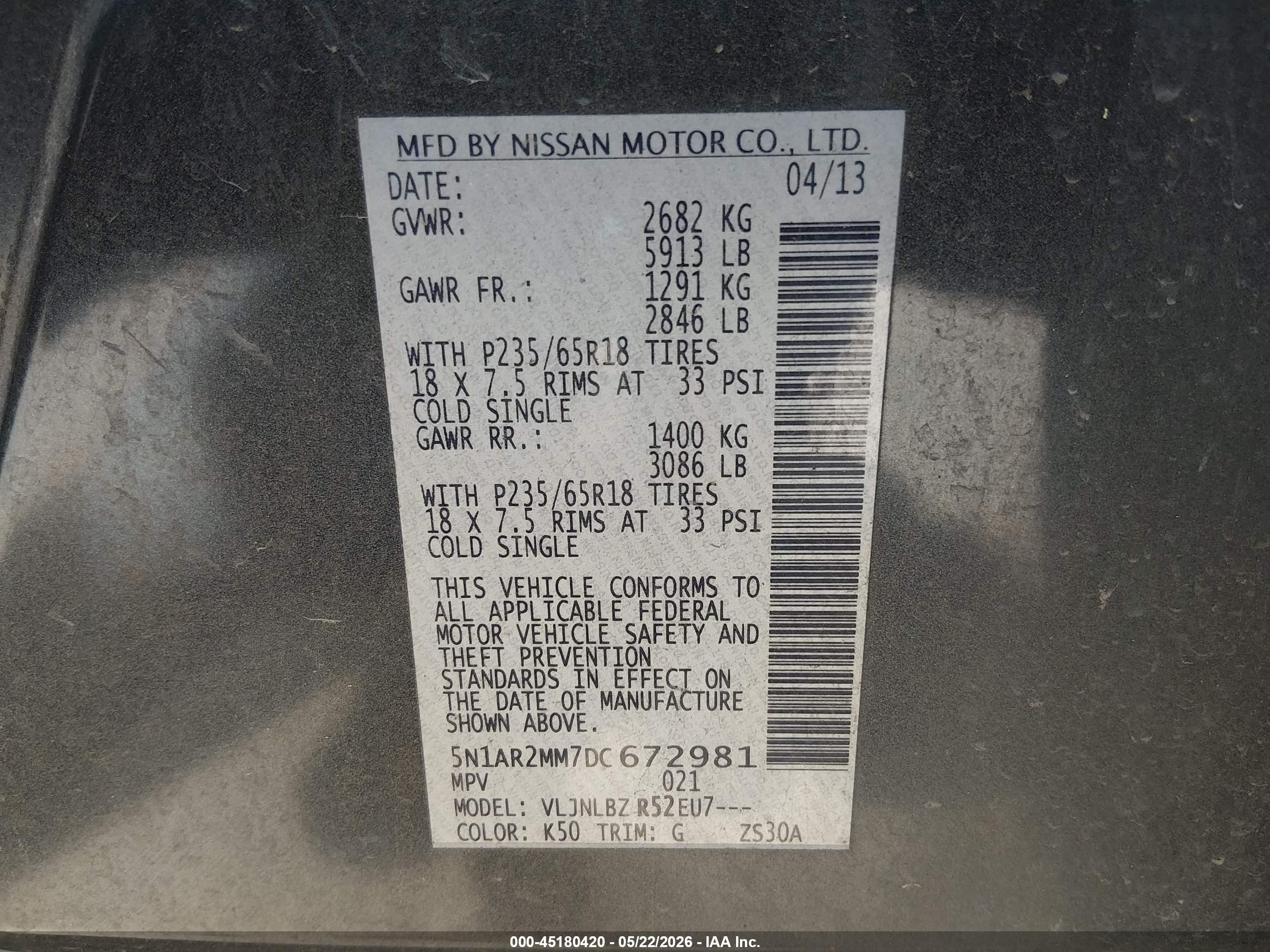 2013 Nissan Pathfinder S Gray vin: 5N1AR2MM7DC672981