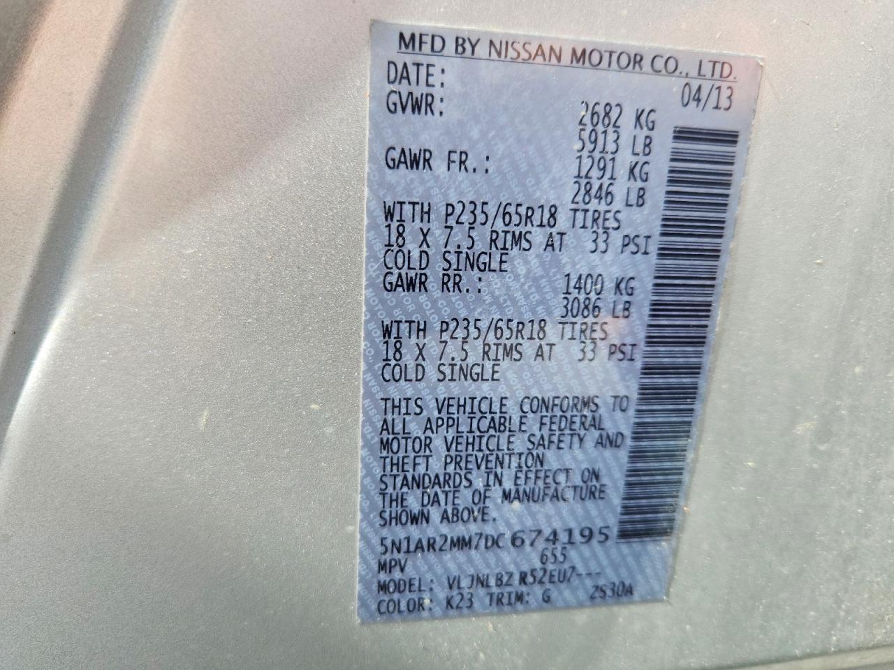 2013 Nissan Pathfinder S Silver vin: 5N1AR2MM7DC674195