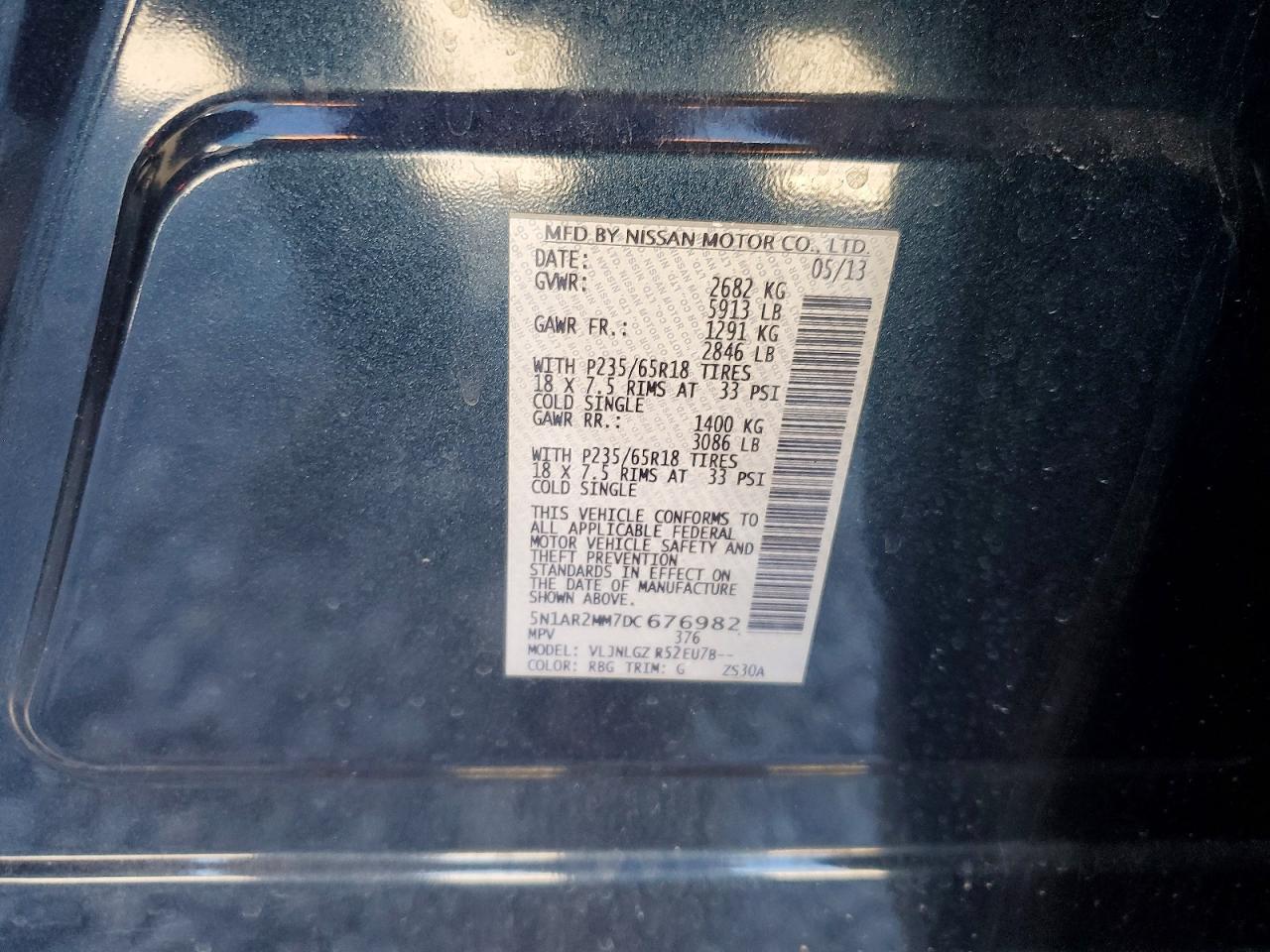 2013 Nissan Pathfinder S Blue vin: 5N1AR2MM7DC676982