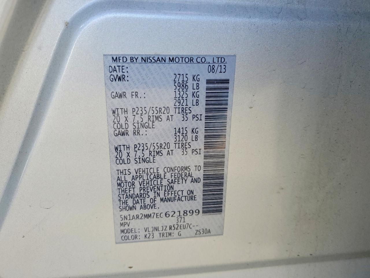 2014 Nissan Pathfinder S Silver vin: 5N1AR2MM7EC621899