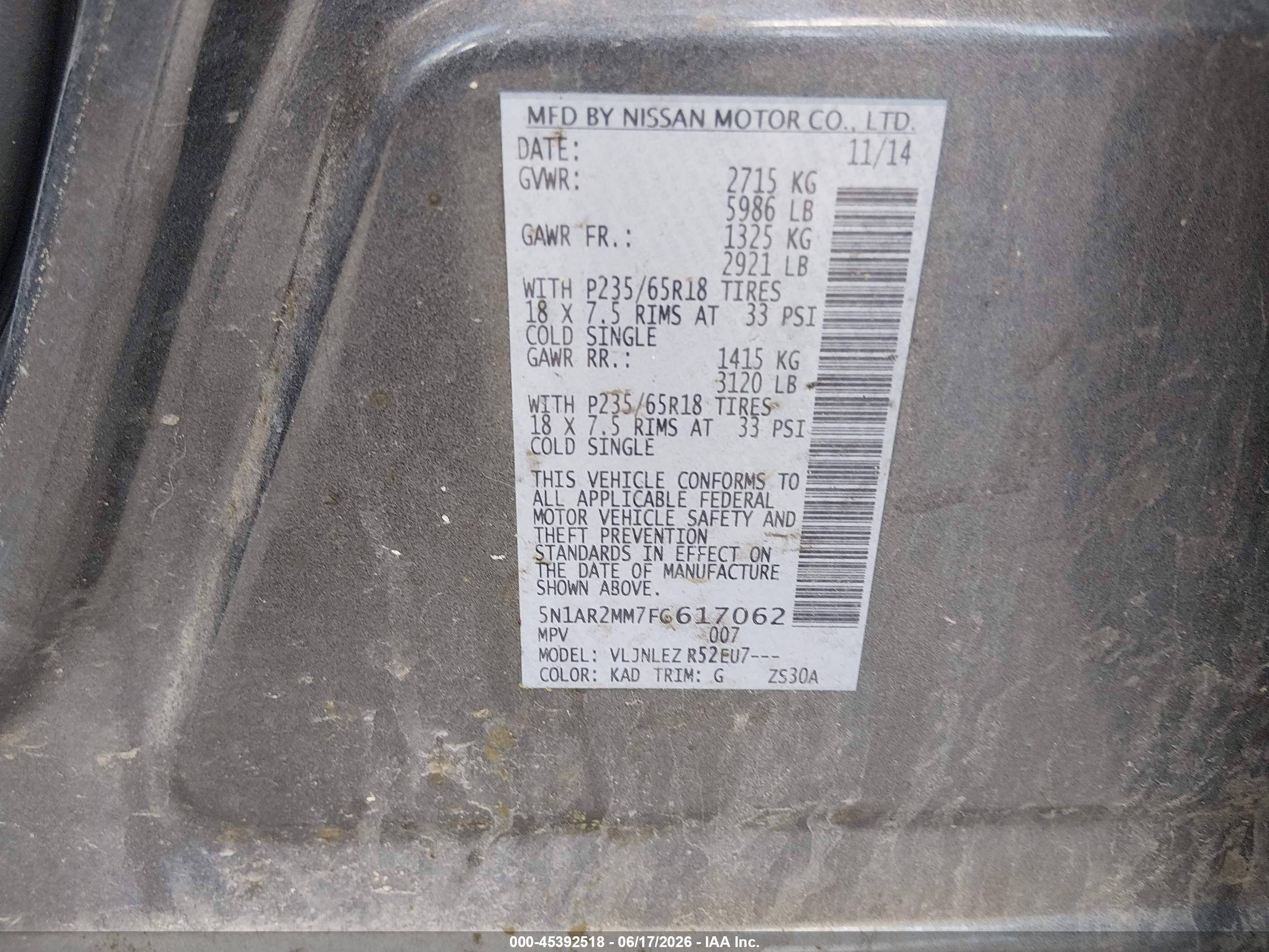 2015 Nissan Pathfinder Sv Silver vin: 5N1AR2MM7FC617062