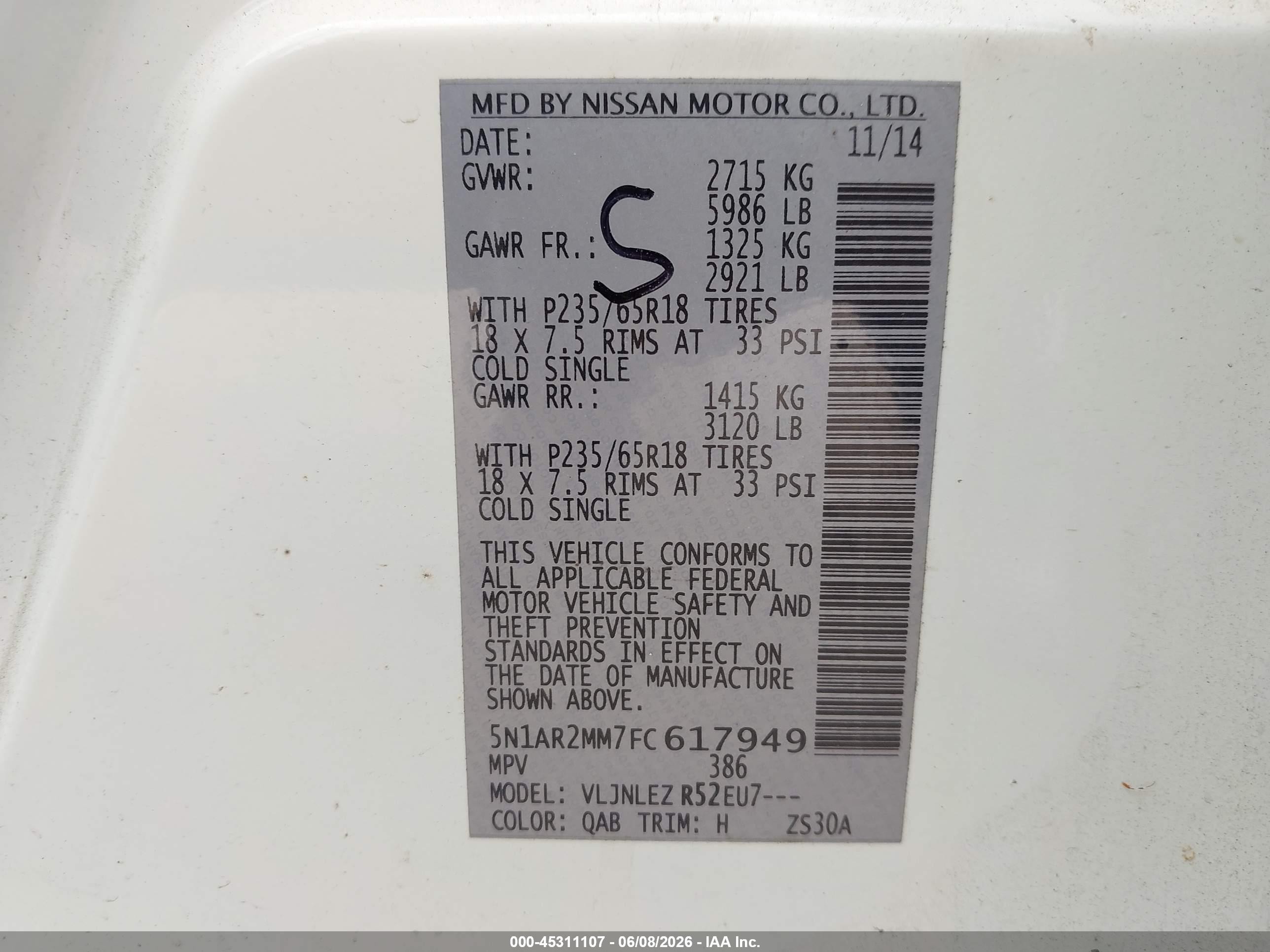 2015 Nissan Pathfinder Sv White vin: 5N1AR2MM7FC617949