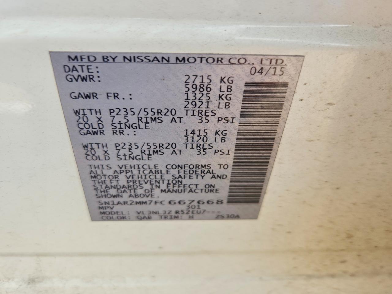 2015 Nissan Pathfinder S White vin: 5N1AR2MM7FC667668