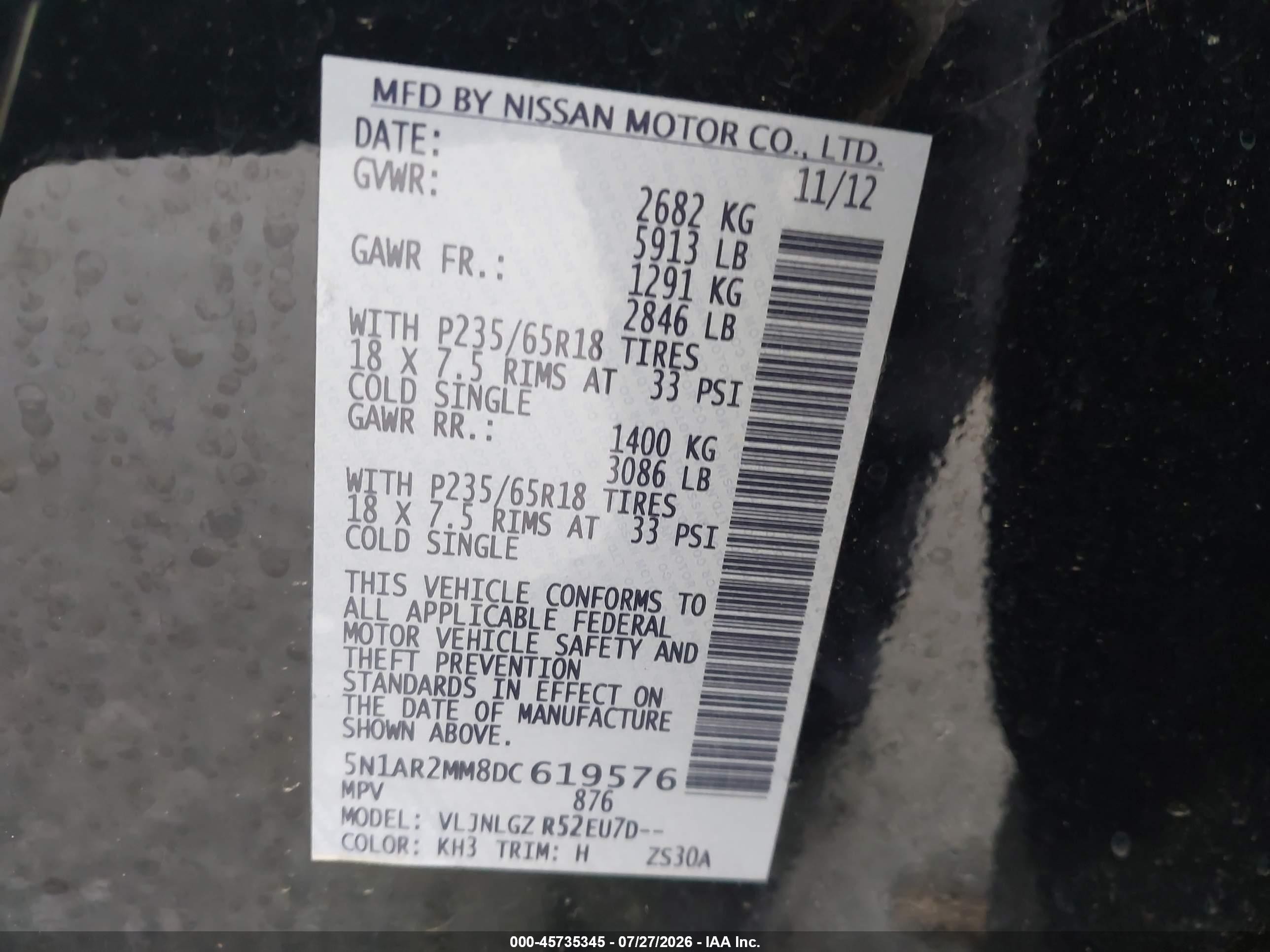 2013 Nissan Pathfinder Sl Black vin: 5N1AR2MM8DC619576
